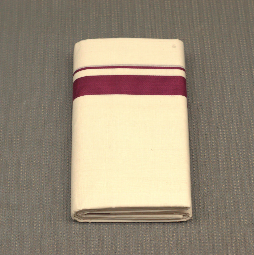 Premium Off White Kodi Cotton Double Mundu with Purple Kara Border