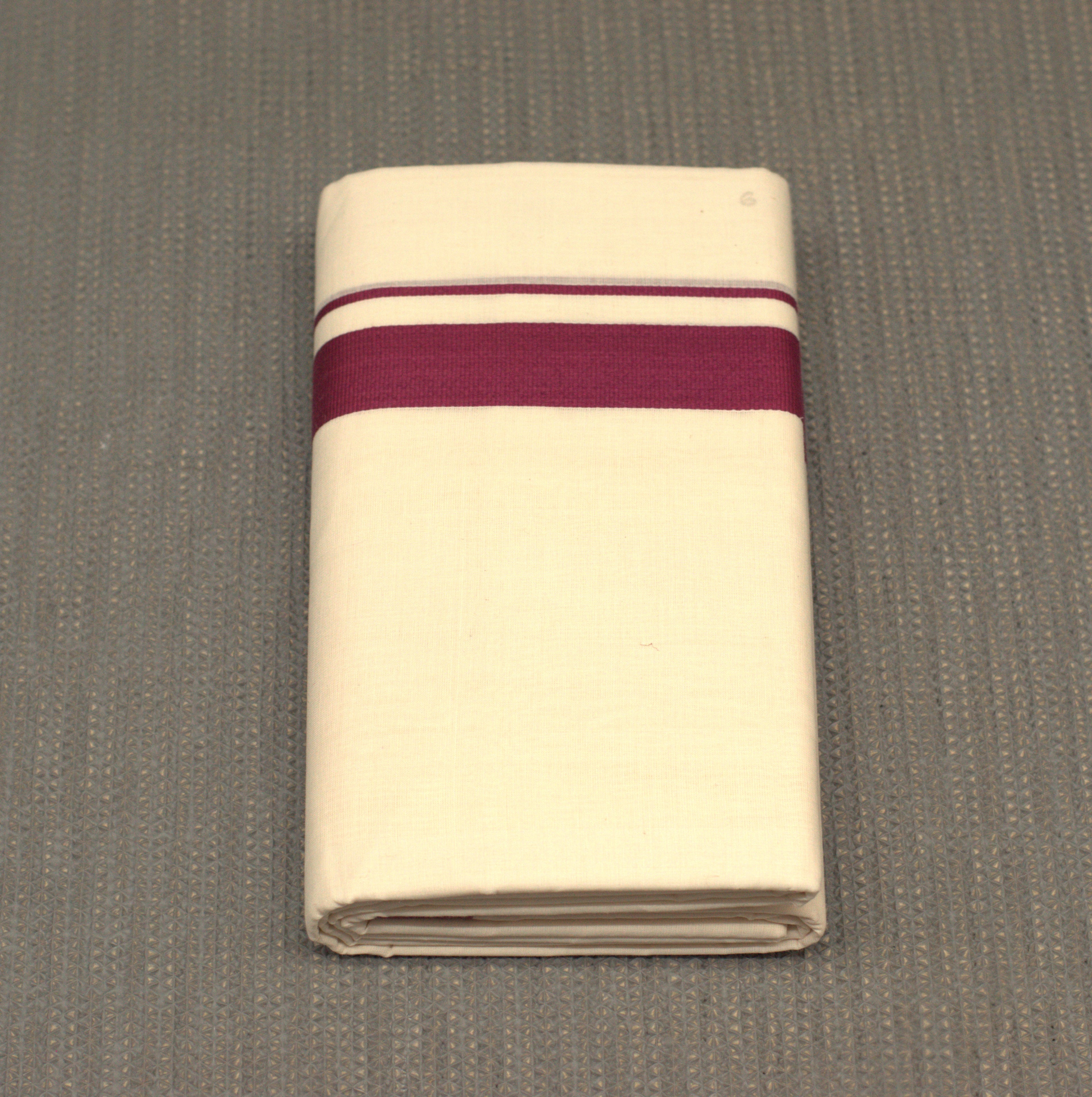 Premium Off White Kodi Cotton Double Mundu with Purple Kara Border
