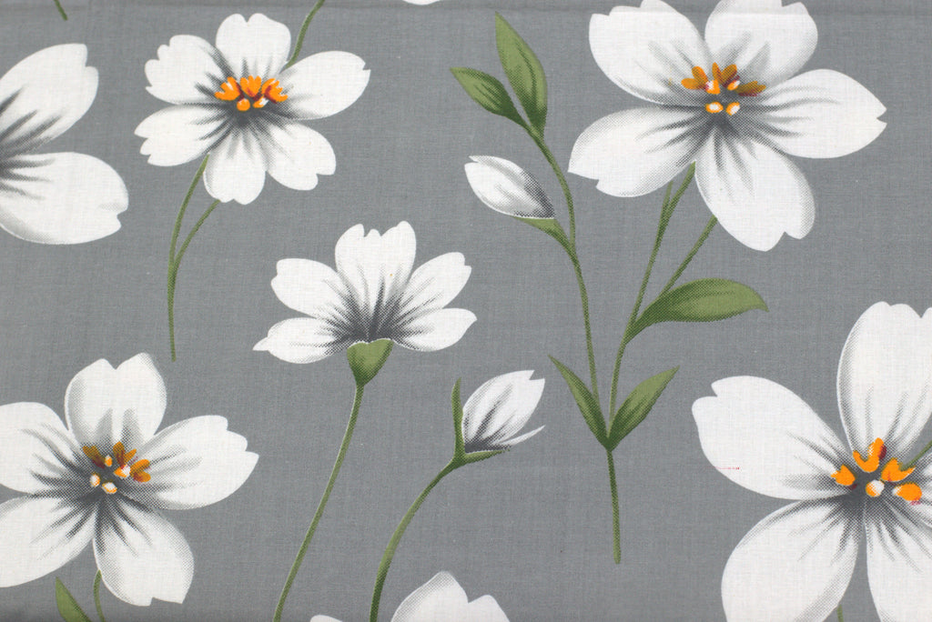 Grey & White Floral Print Queen Size Bedsheet with 2 Pillow Covers