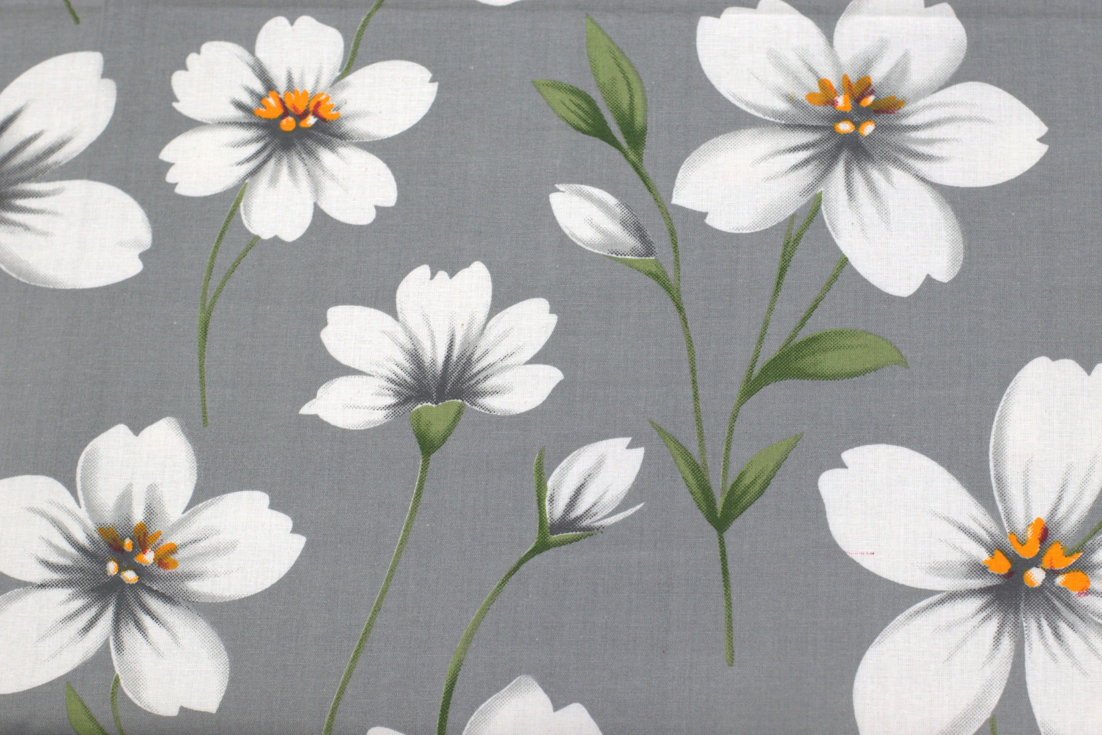 Grey & White Floral Print Queen Size Bedsheet with 2 Pillow Covers