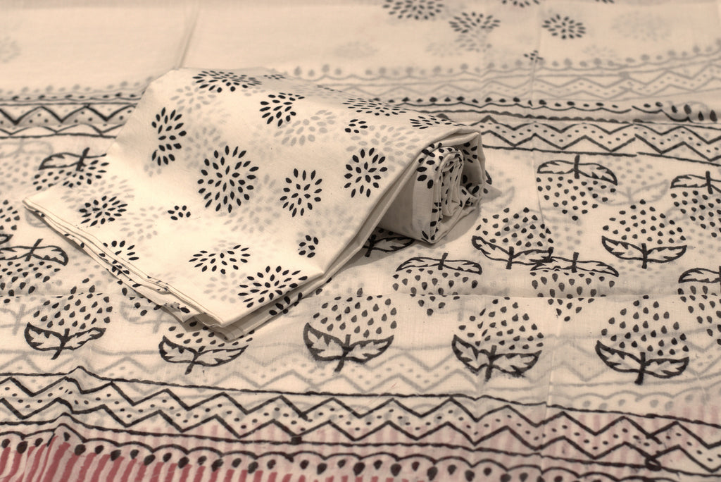 Black and Off-White Hand Block Print Pure Cotton Unstitched Churidhar Set  Material