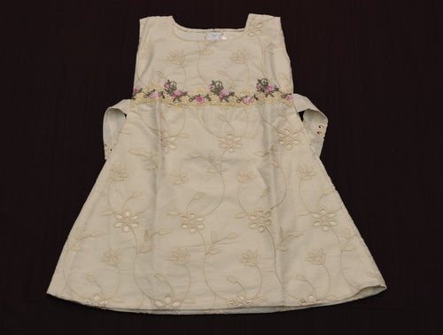 Cream Floral Embroidered Kids Frock