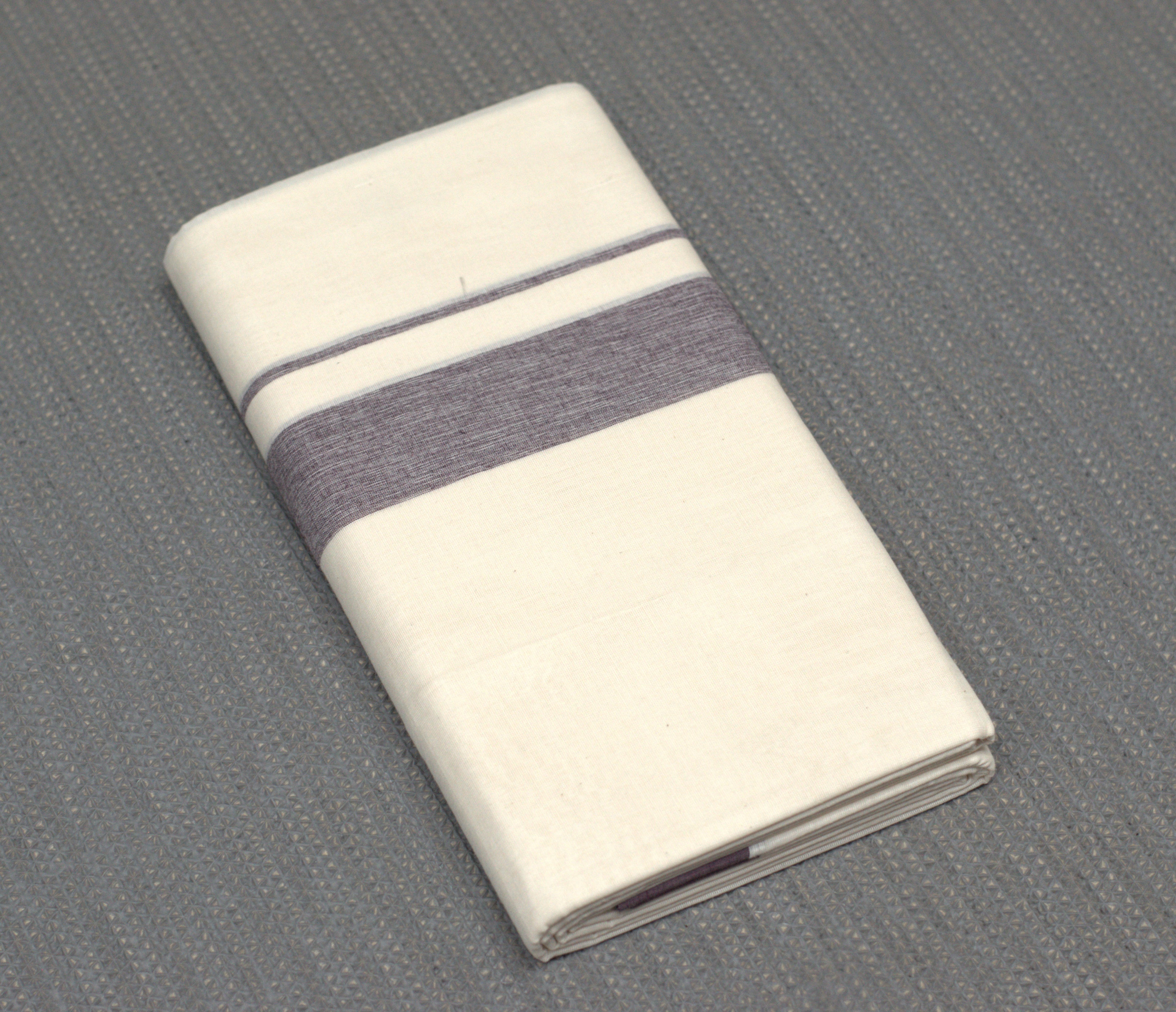 Premium Off-White Cotton Double Mundu with Charcoal Blue Border