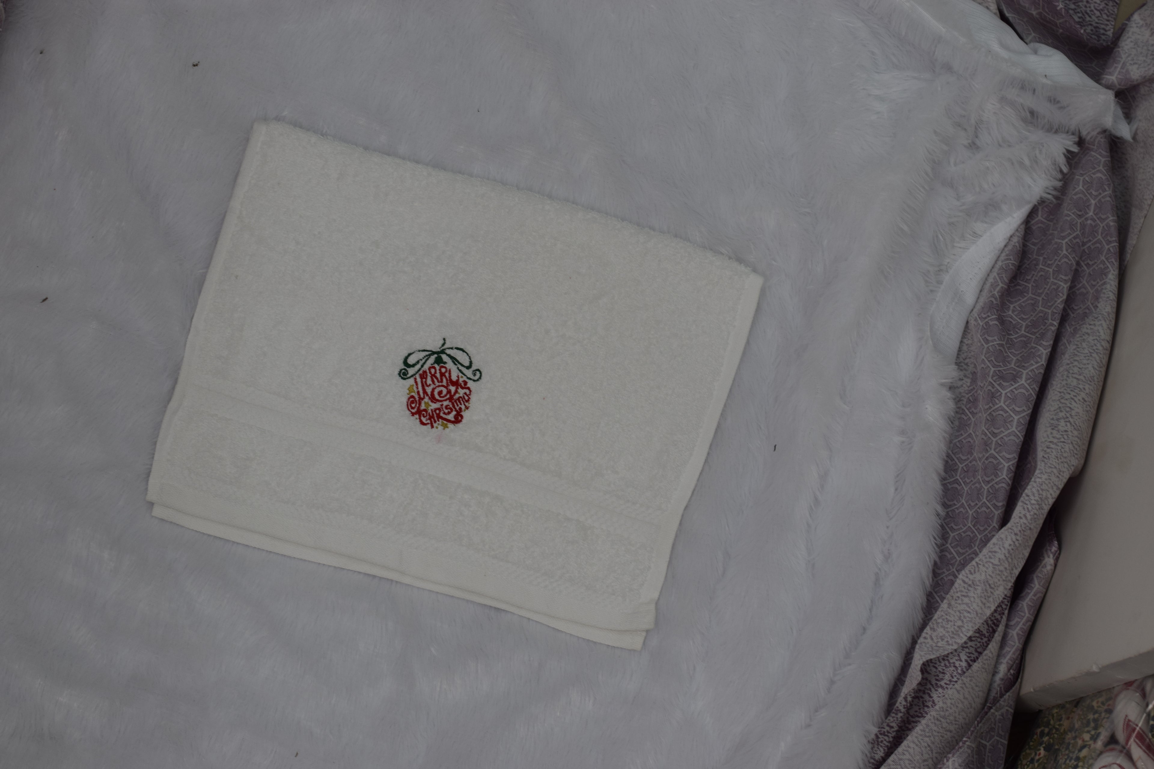 Christmas Embroidered White Turkish Towel
