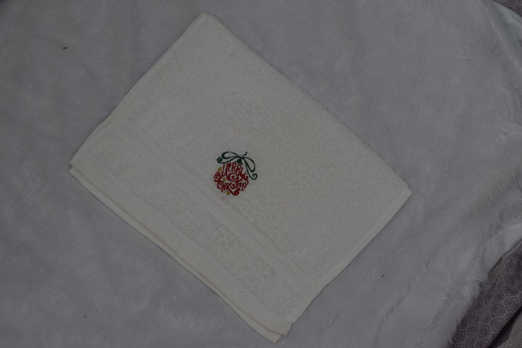 Christmas Embroidered White Turkish Towel