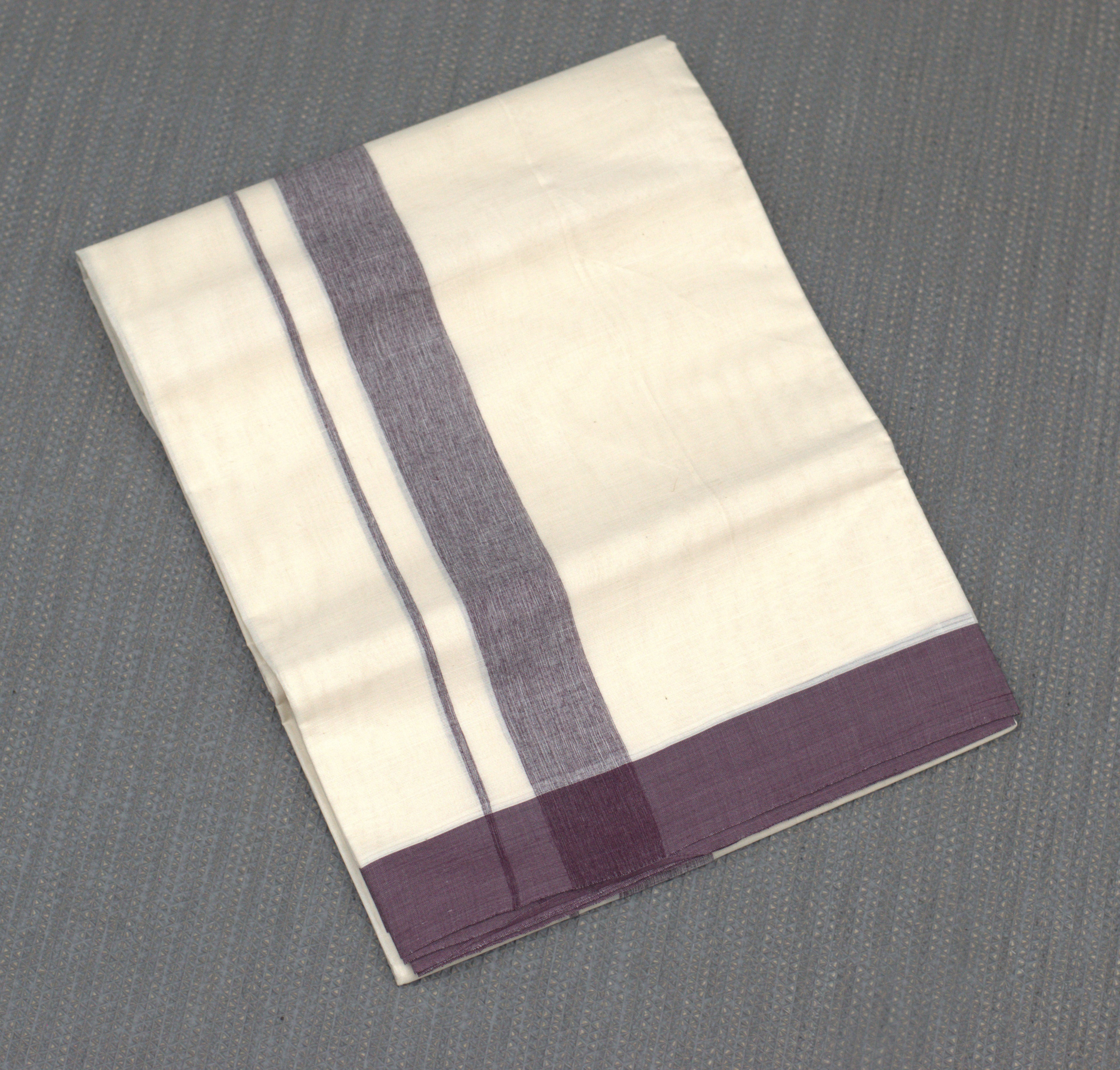 Premium Off-White Cotton Double Mundu with Charcoal Blue Border
