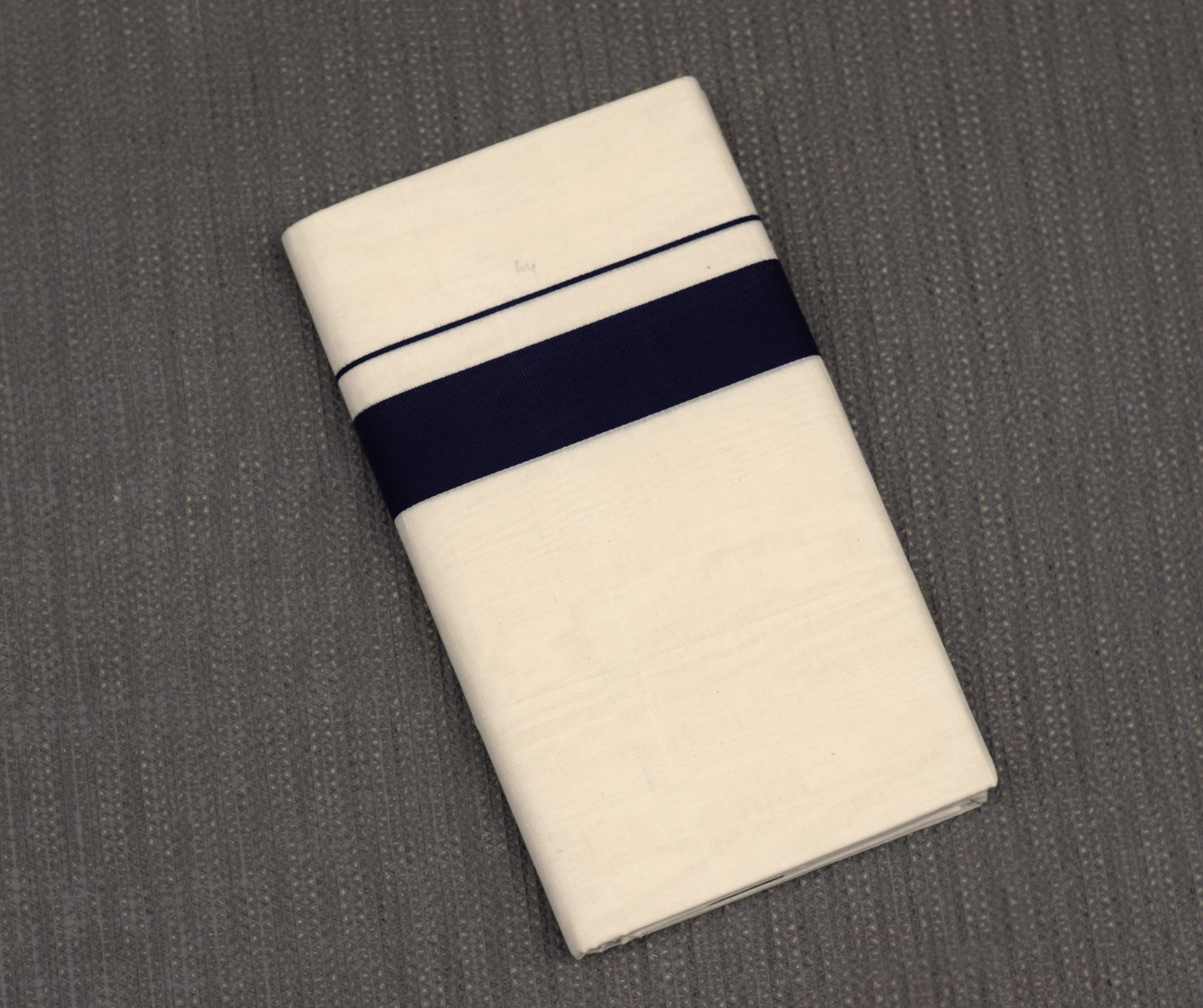 Off-White Cotton Double Kodi Mundu with Navy Blue Border