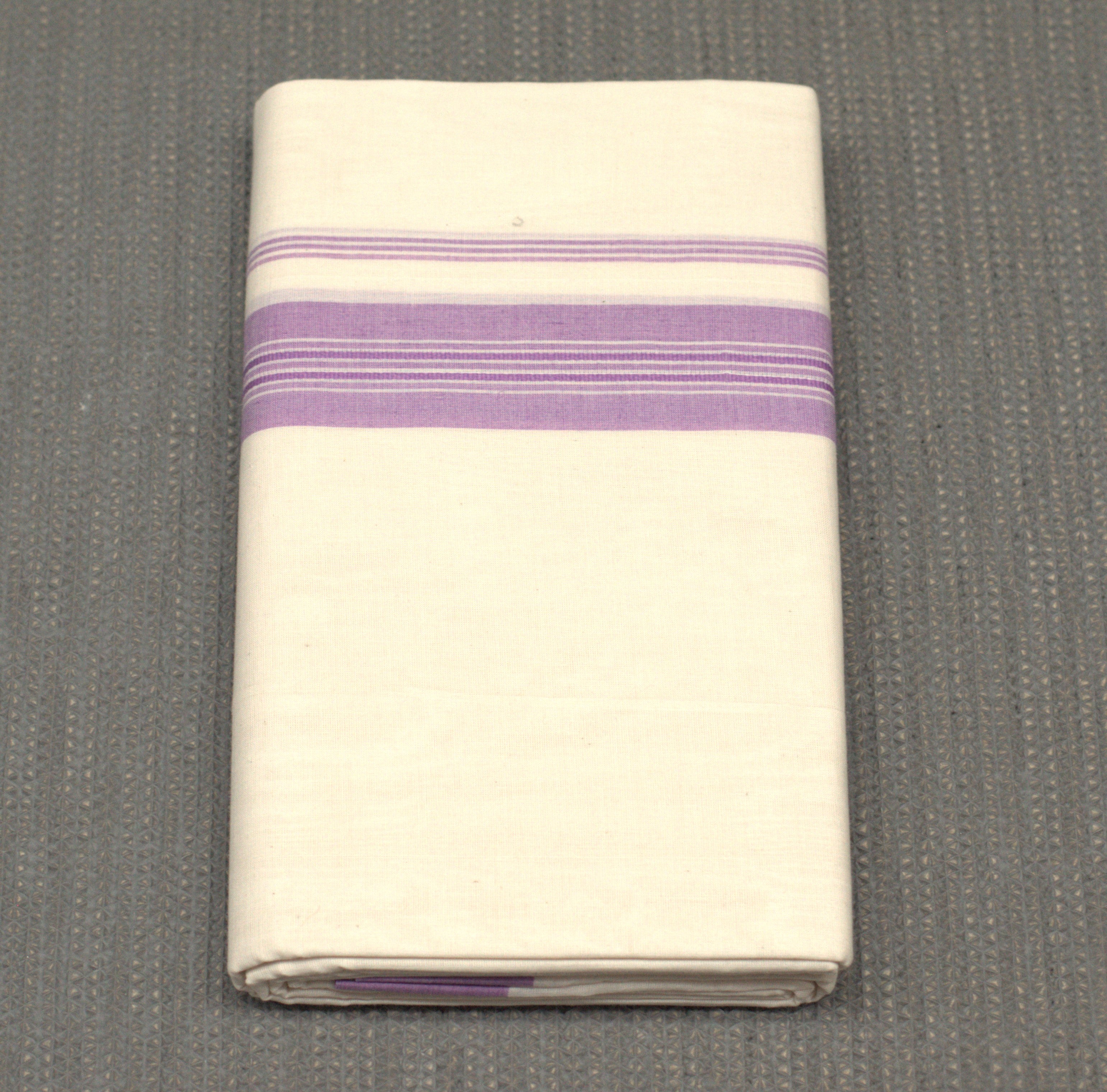 Premium Off-White Cotton Kodi Mundu with Purple Border