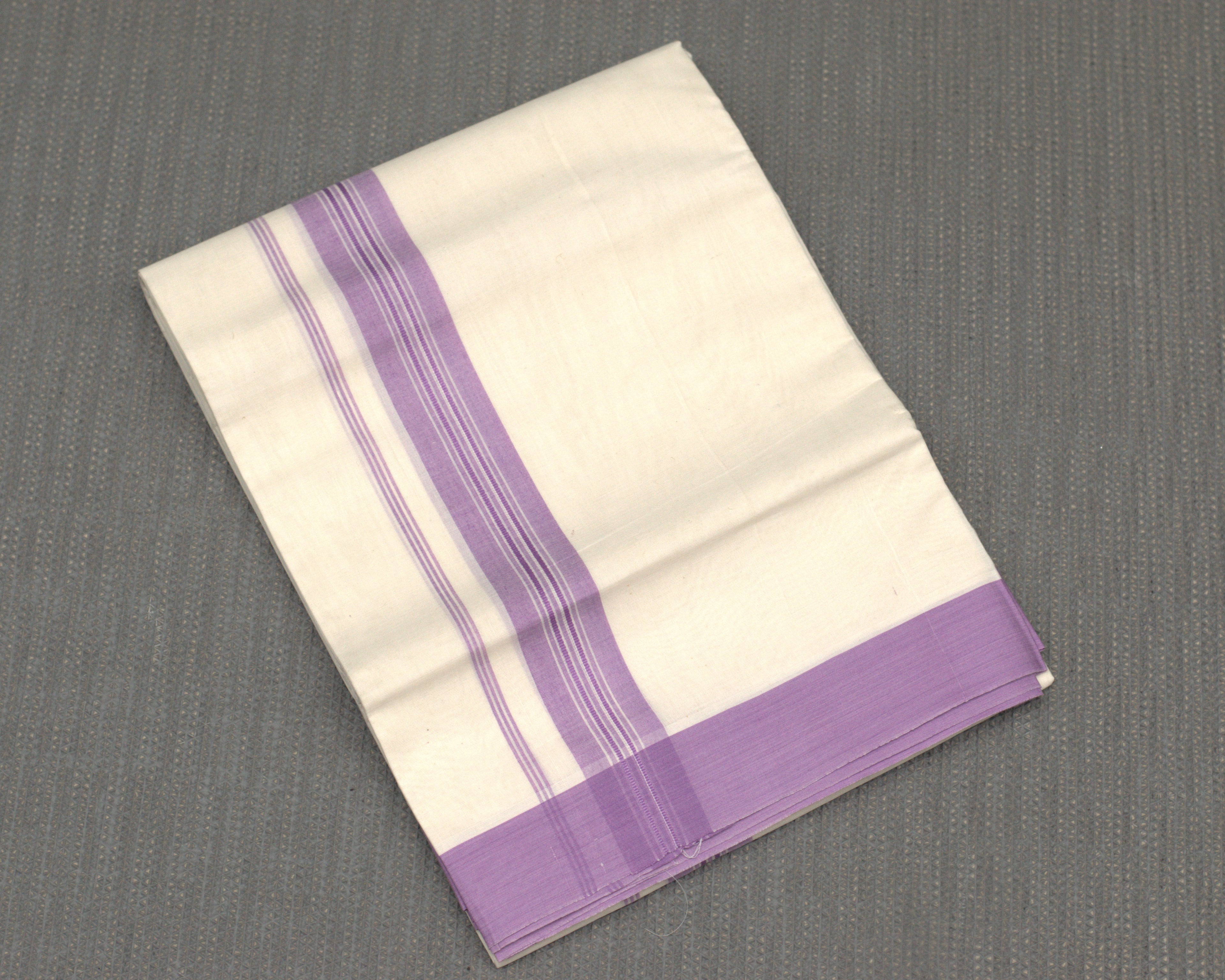 Premium Off-White Cotton Kodi Mundu with Purple Border