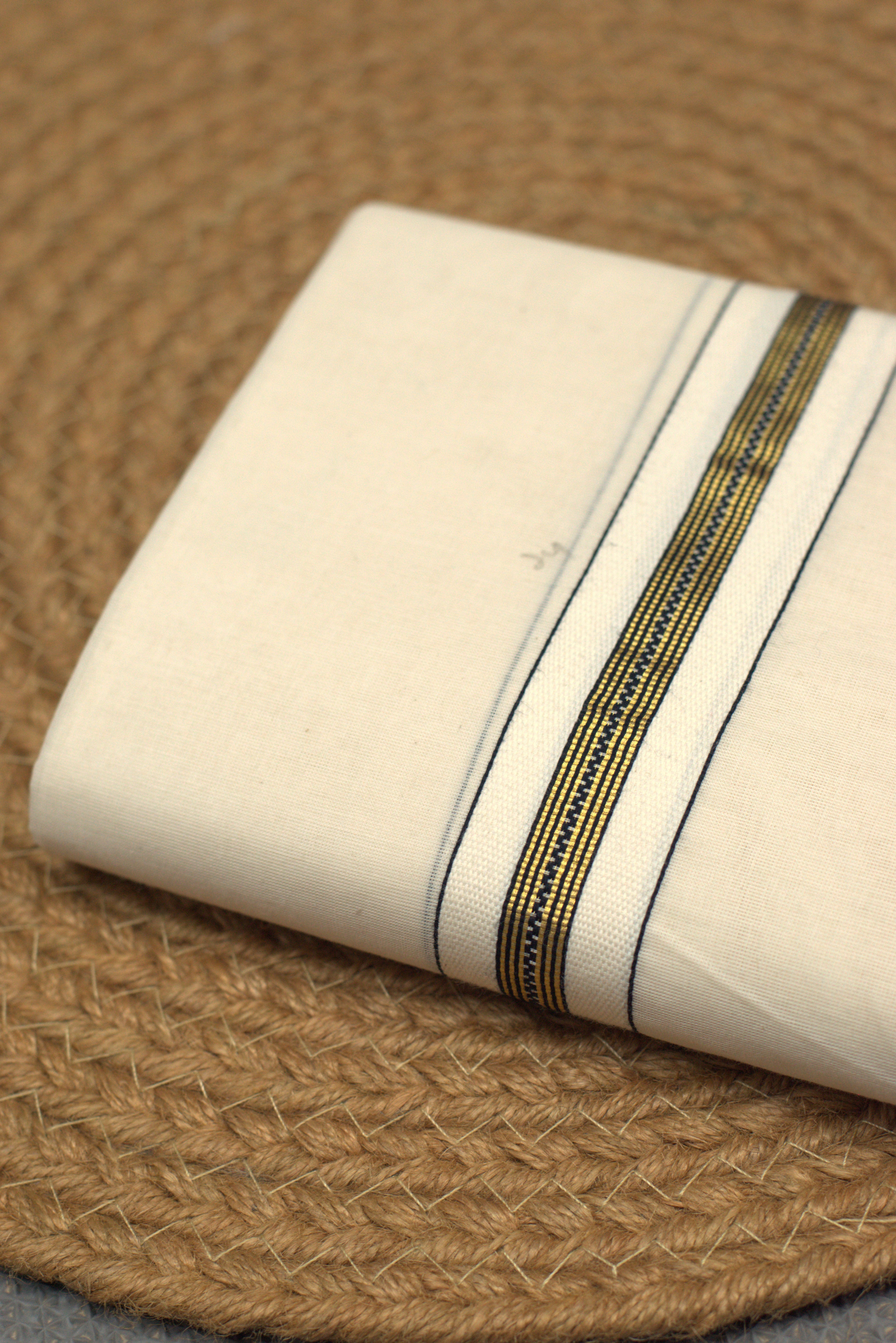 Premium Off-White Cotton Double Mundu with Golden Zari Border (Kodi Mundu)