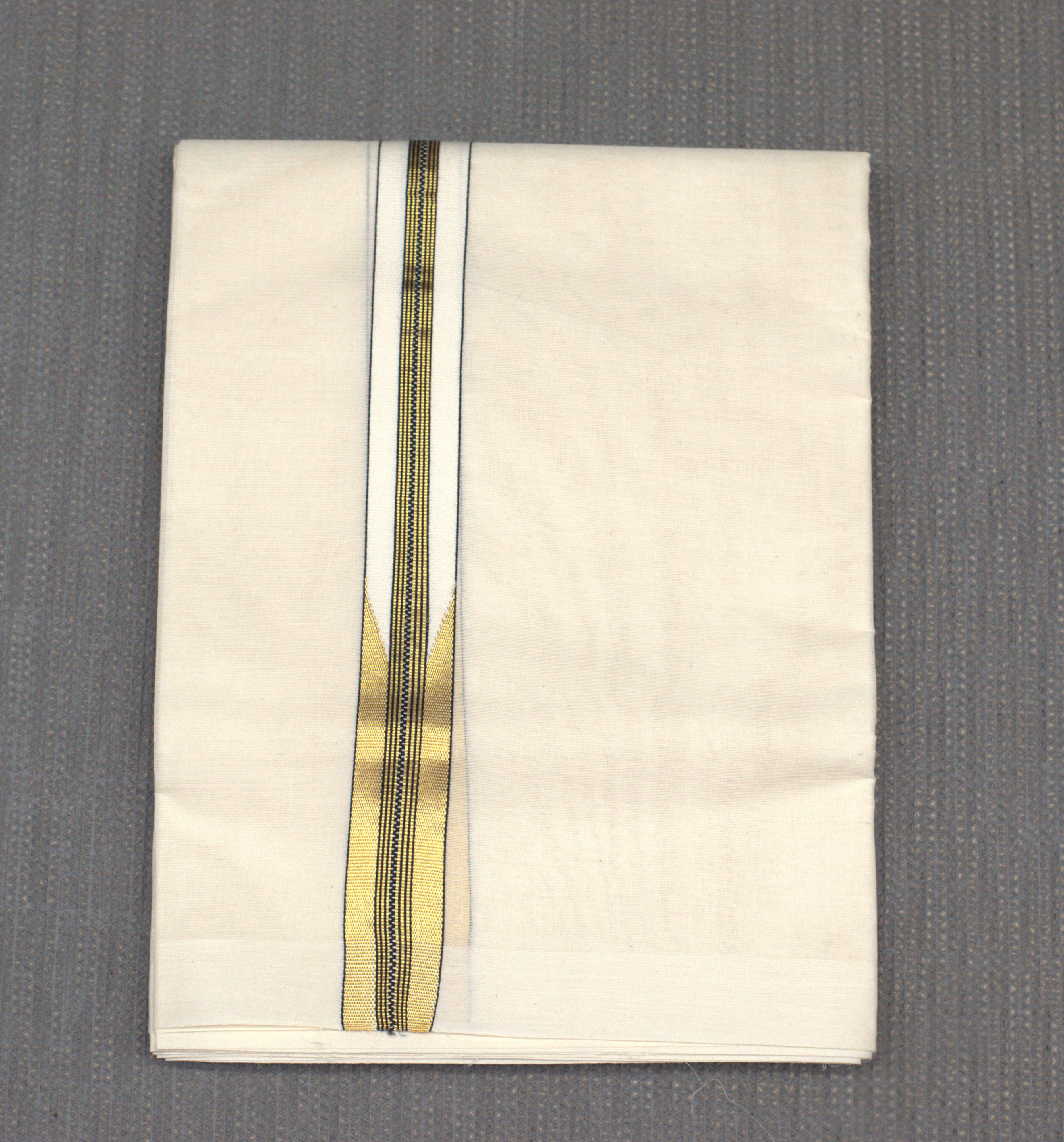 Premium Off-White Cotton Double Mundu with Golden Zari Border (Kodi Mundu)