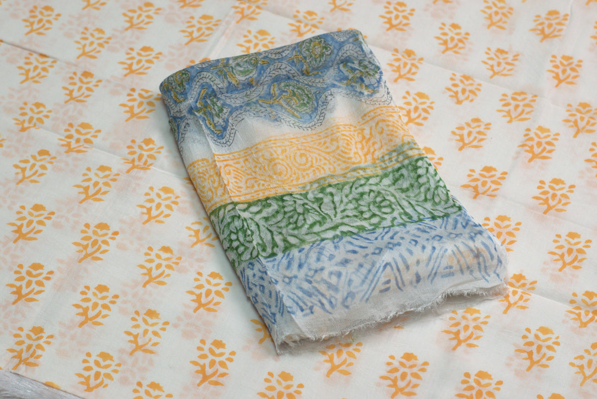 Blue & Green Floral Printed Churidar Set Material