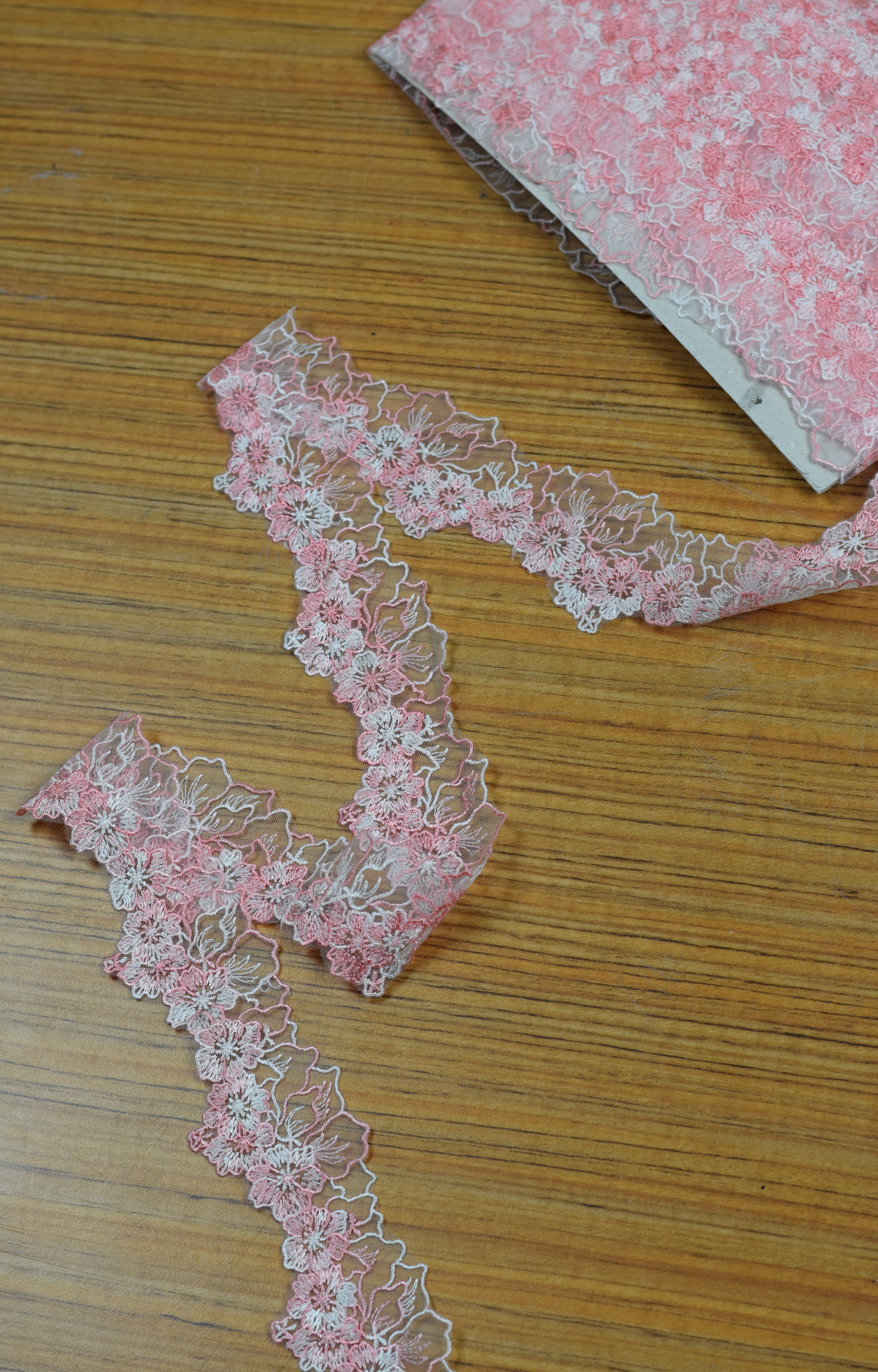 Premium Floral Embroidered Lace Trim – Pink & White Mesh Border | 15 Yards (13.7 Meters) | Sewing, Dress, Saree & Craft Lace