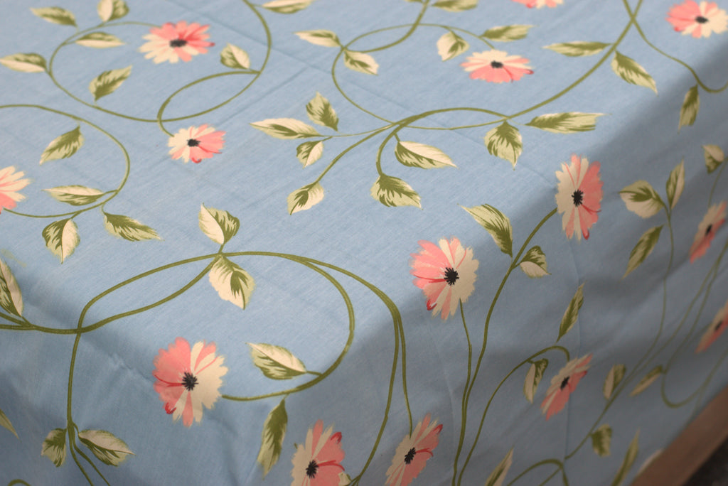 Queen Size Floral Cotton Bed Sheet with 2 Pillow Covers – Blue Printed Soft Bedding Set