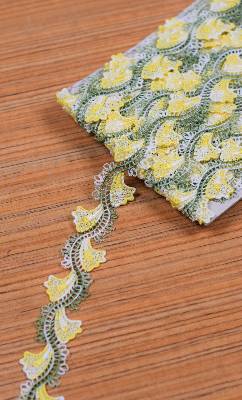 Yellow & Olive Green Floral Embroidered Lace Trim – 15 Yards (13.7 Meters) Decorative Border for Sarees, Blouses, Dresses &amp; Craft Projects
