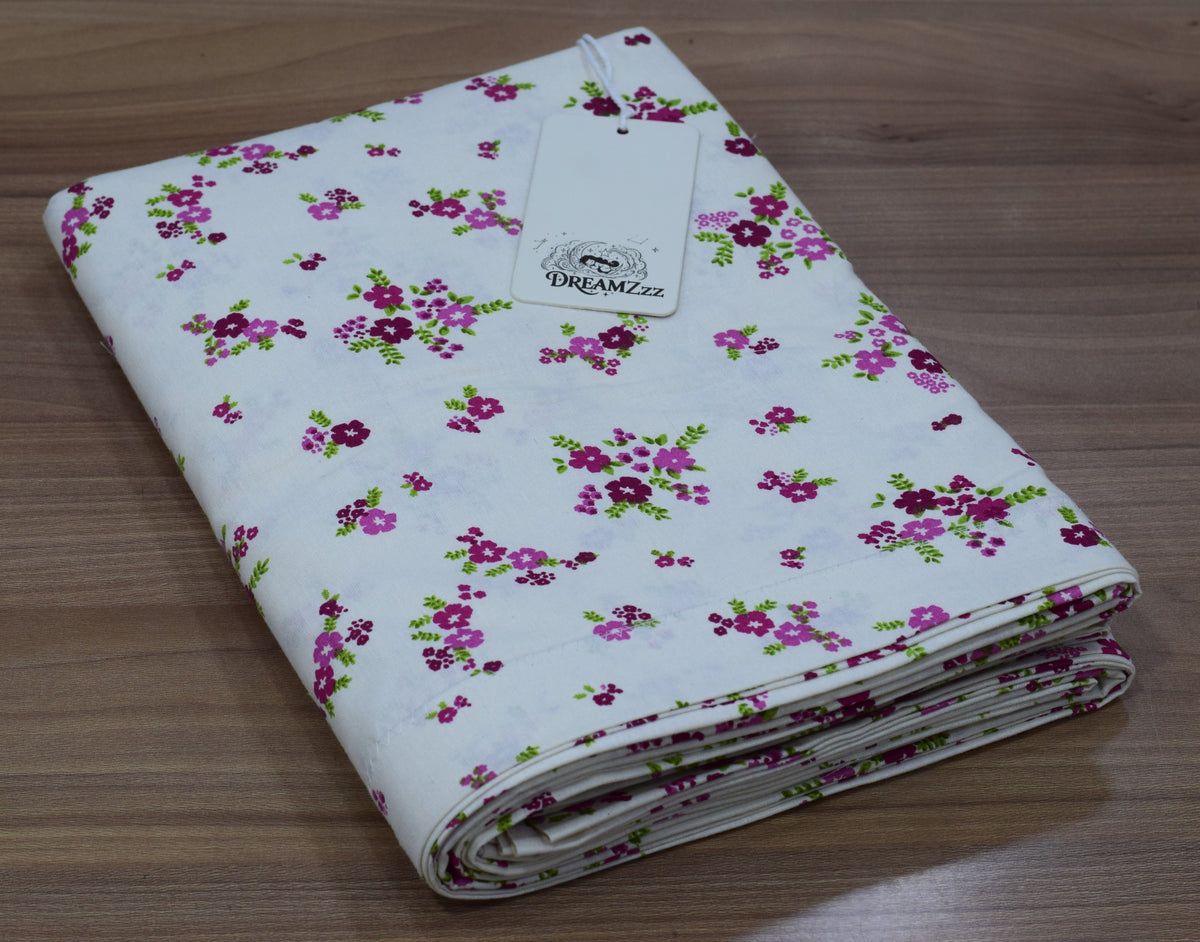 Magenta Floral Print Queen Size Cotton Blend Bedsheet with 2 Pillow Covers (90x100 inches)