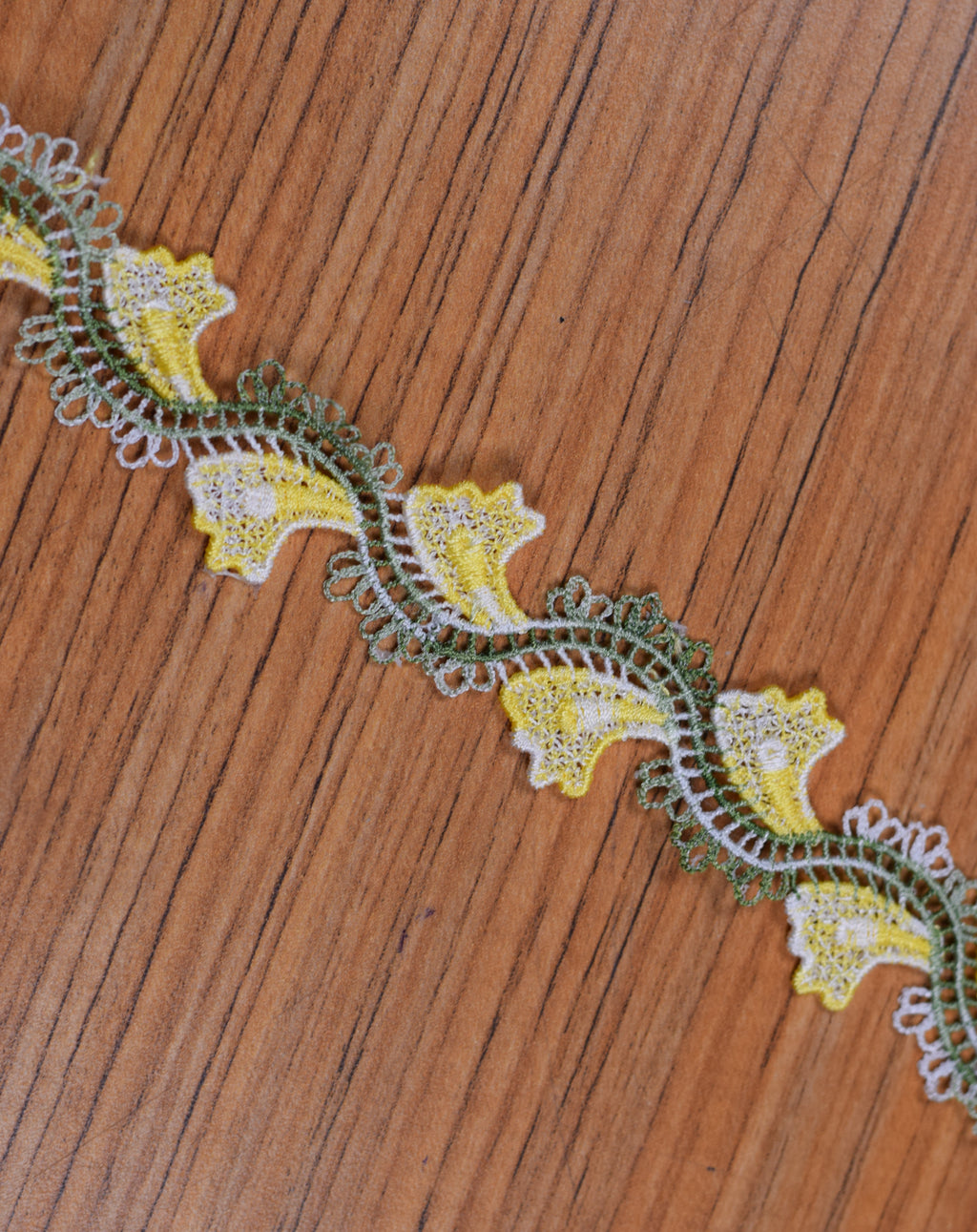 Yellow & Olive Green Floral Embroidered Lace Trim – 15 Yards (13.7 Meters) Decorative Border for Sarees, Blouses, Dresses &amp; Craft Projects