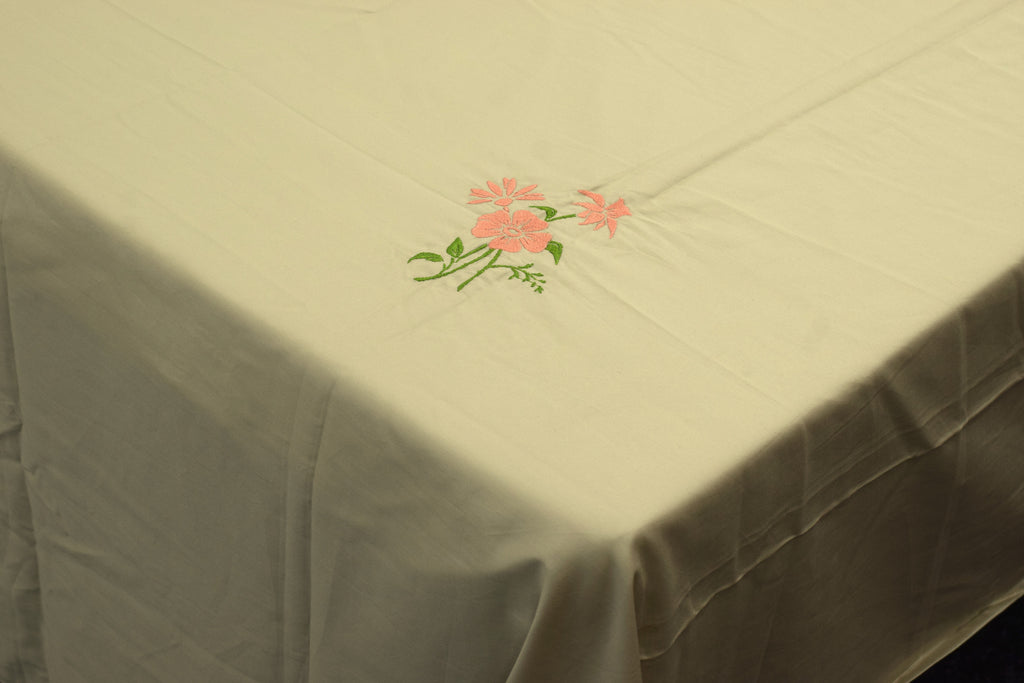 Cotton Blend Bedspread with Elegant Floral Embroidery – 96 × 116 Inches