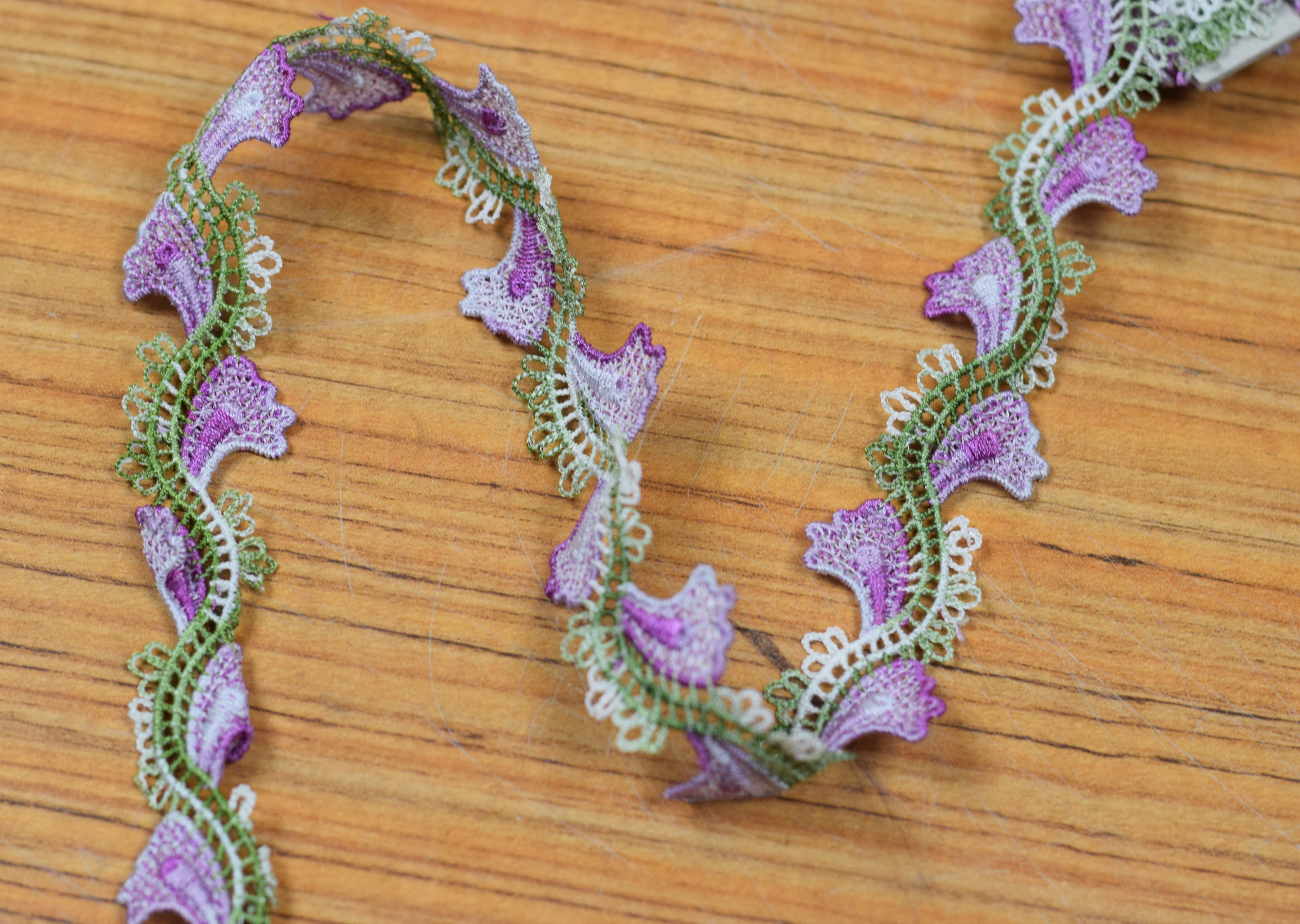 Purple & Olive Green Floral Embroidered Lace Trim – 15 Yards (13.7 Meters) | Decorative Sewing & Craft Lace