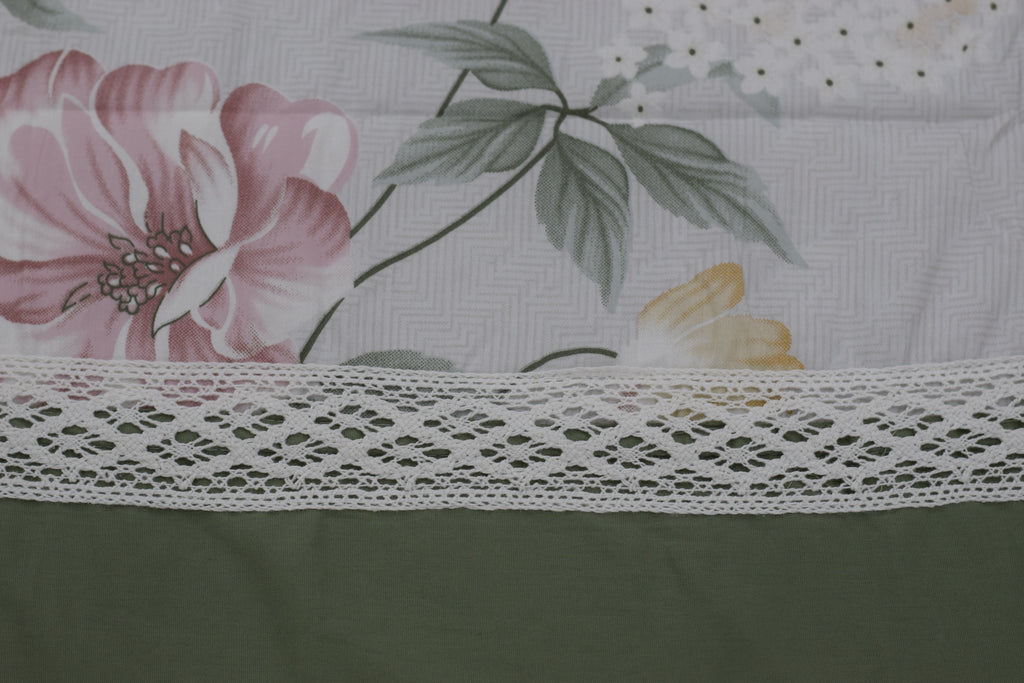 Sage Green Floral King Size Bedspread with Pillow Covers | Elegant Botanical Bed Cover