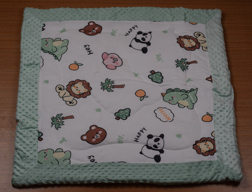 95 × 95 cm Ultra Soft Baby Minky Square Blanket – Plush Double Layer Receiving & Swaddle Blanket | Baby Green &amp; White Animal Print