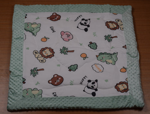 95 × 95 cm Ultra Soft Baby Minky Square Blanket – Plush Double Layer Receiving & Swaddle Blanket | Baby Green &amp; White Animal Print