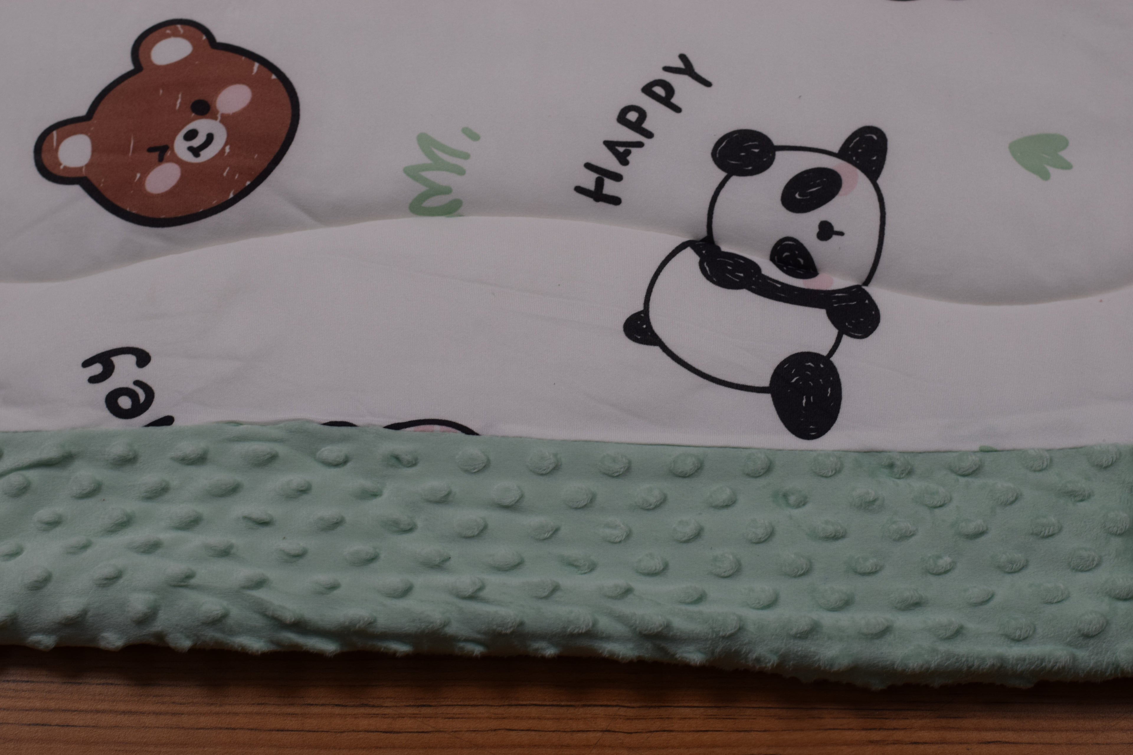 95 × 95 cm Ultra Soft Baby Minky Square Blanket – Plush Double Layer Receiving & Swaddle Blanket | Baby Green &amp; White Animal Print