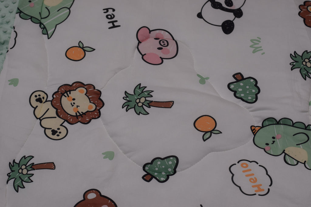 95 × 95 cm Ultra Soft Baby Minky Square Blanket – Plush Double Layer Receiving & Swaddle Blanket | Baby Green &amp; White Animal Print