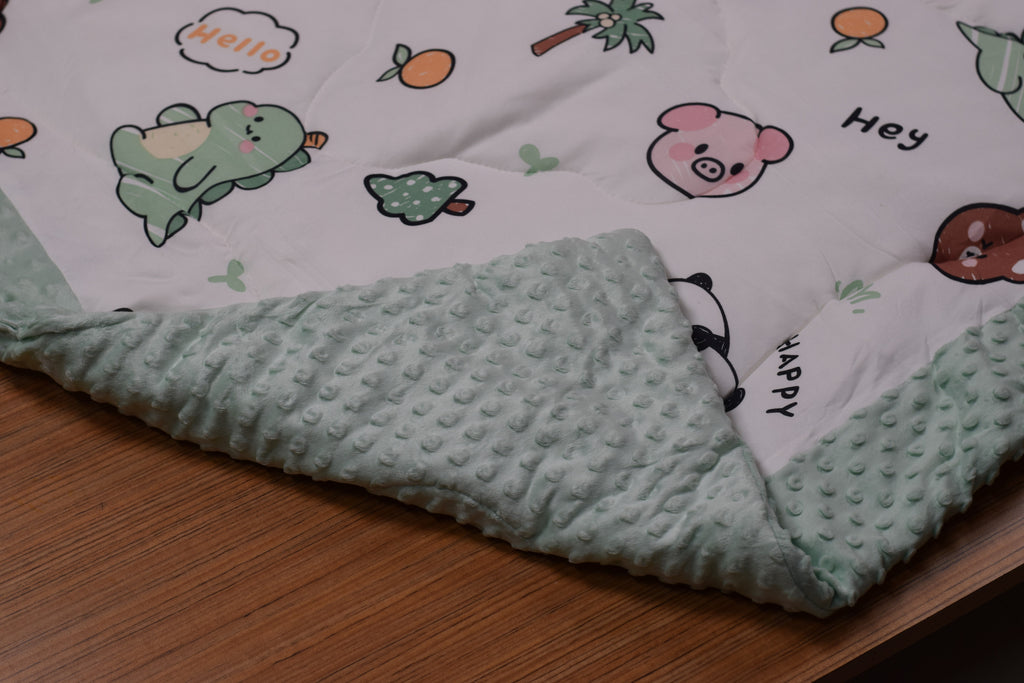 95 × 95 cm Ultra Soft Baby Minky Square Blanket – Plush Double Layer Receiving & Swaddle Blanket | Baby Green &amp; White Animal Print