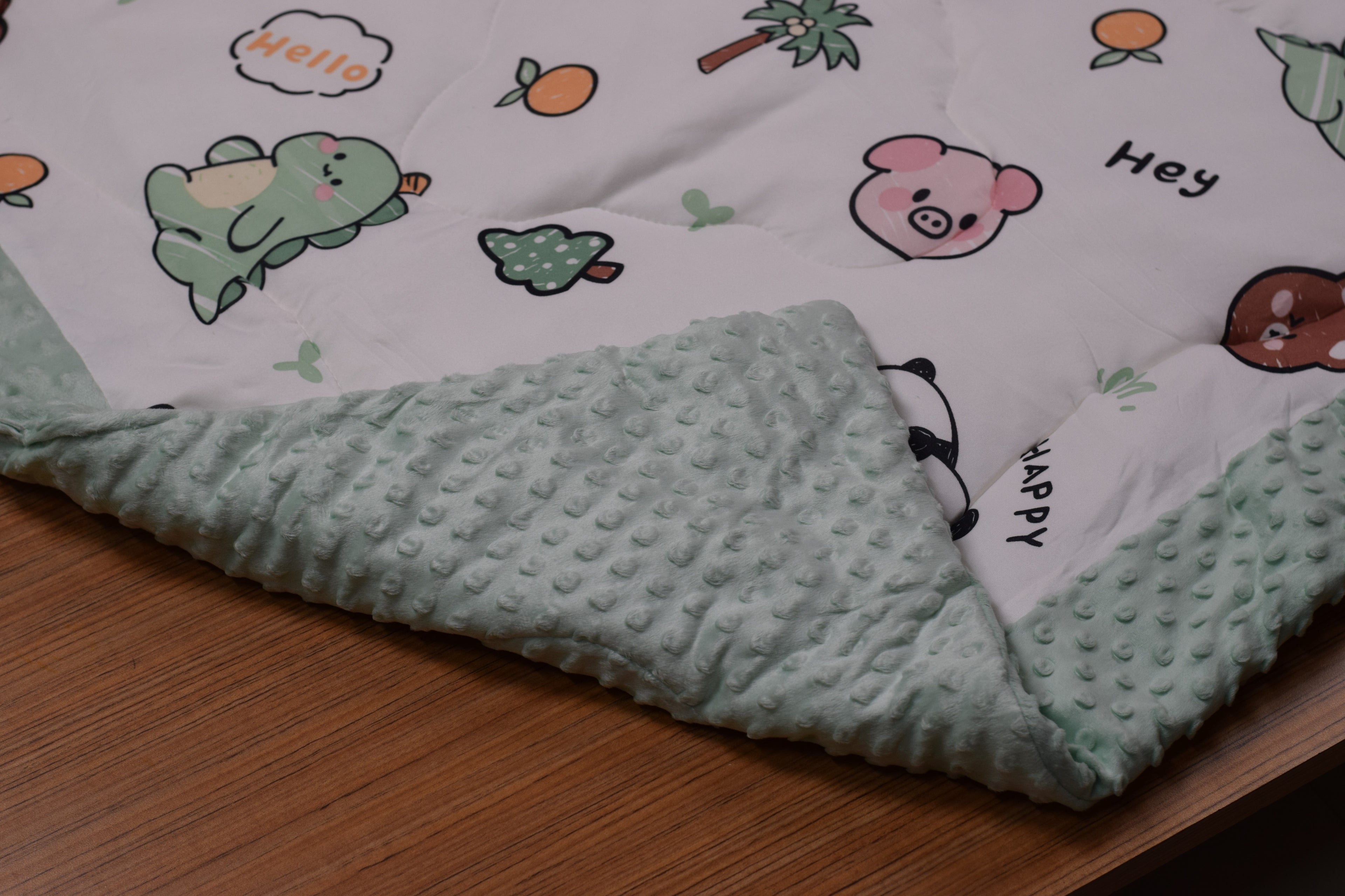 95 × 95 cm Ultra Soft Baby Minky Square Blanket – Plush Double Layer Receiving & Swaddle Blanket | Baby Green &amp; White Animal Print