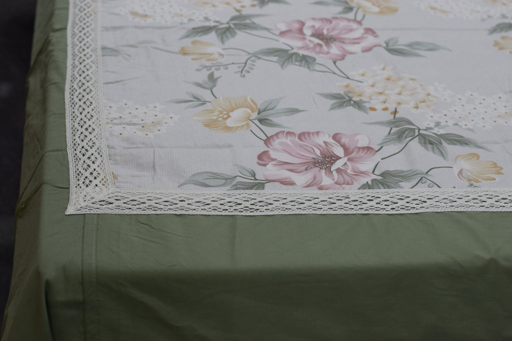 Sage Green Floral King Size Bedspread with Pillow Covers | Elegant Botanical Bed Cover