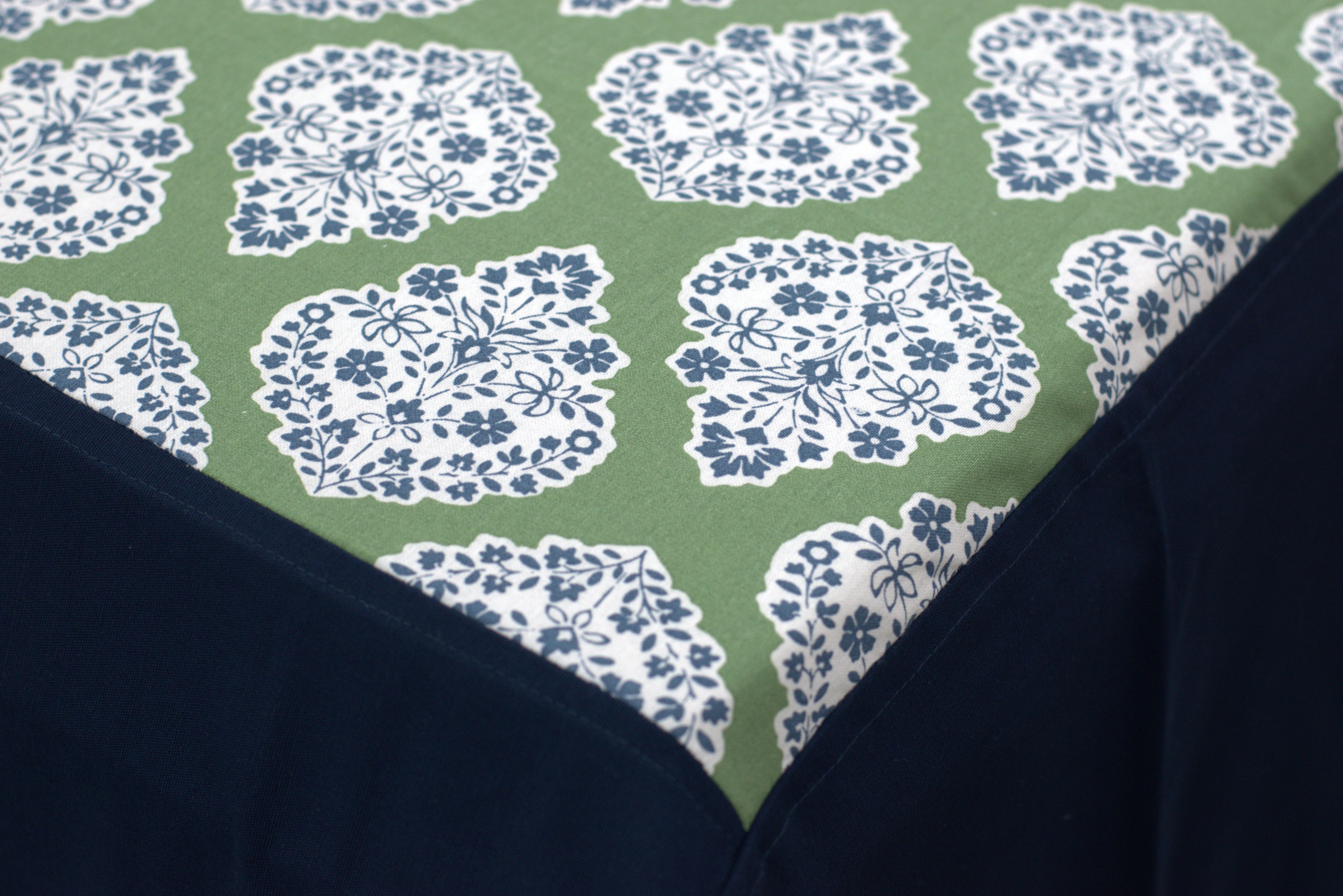 Premium Floral Sage Green Cotton King Size Bedspread with Navy Blue Border