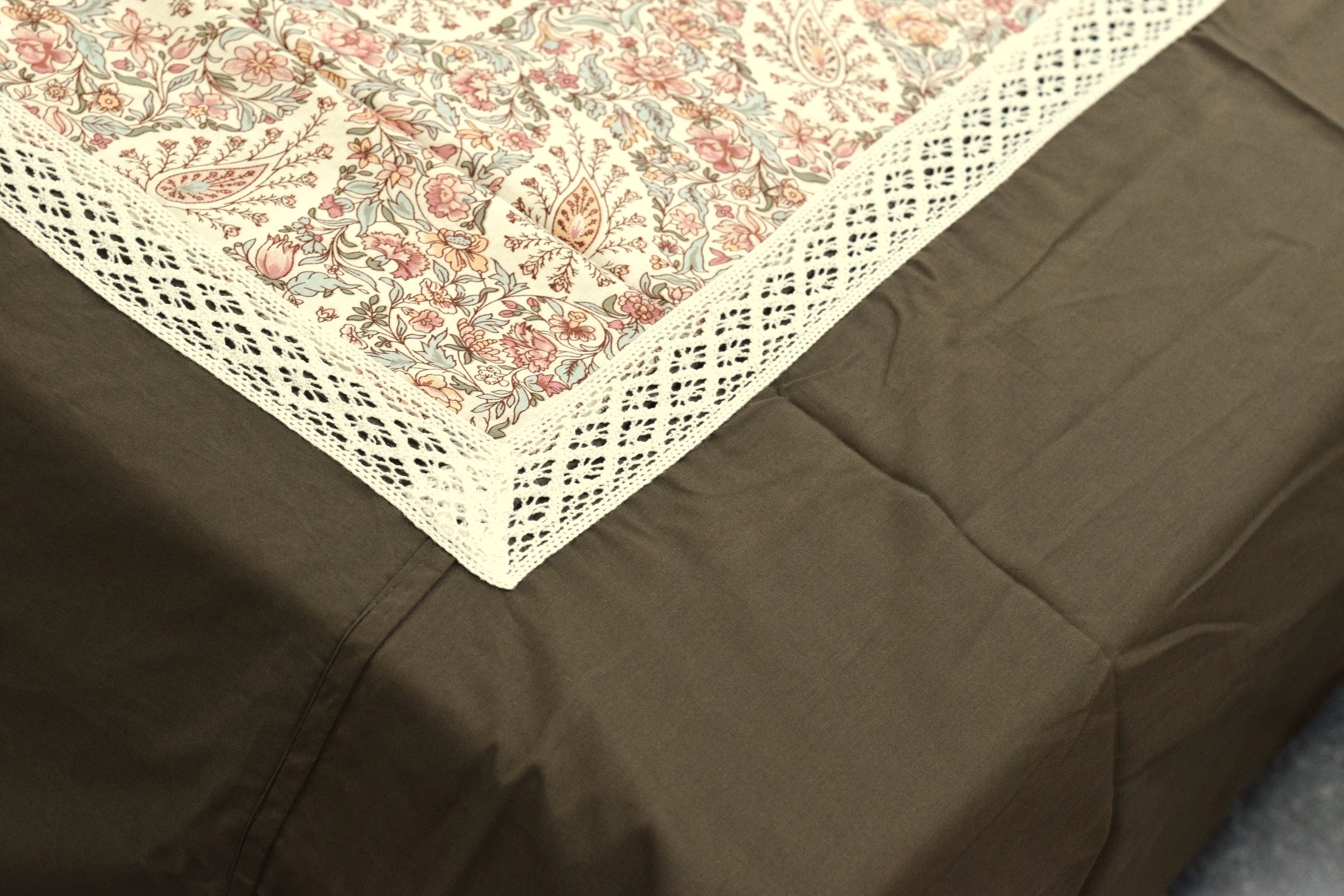 Premium Floral Printed Bed Spread with Lace Border – 86 x 102 Inches | Soft & Elegant Bedroom Bedding