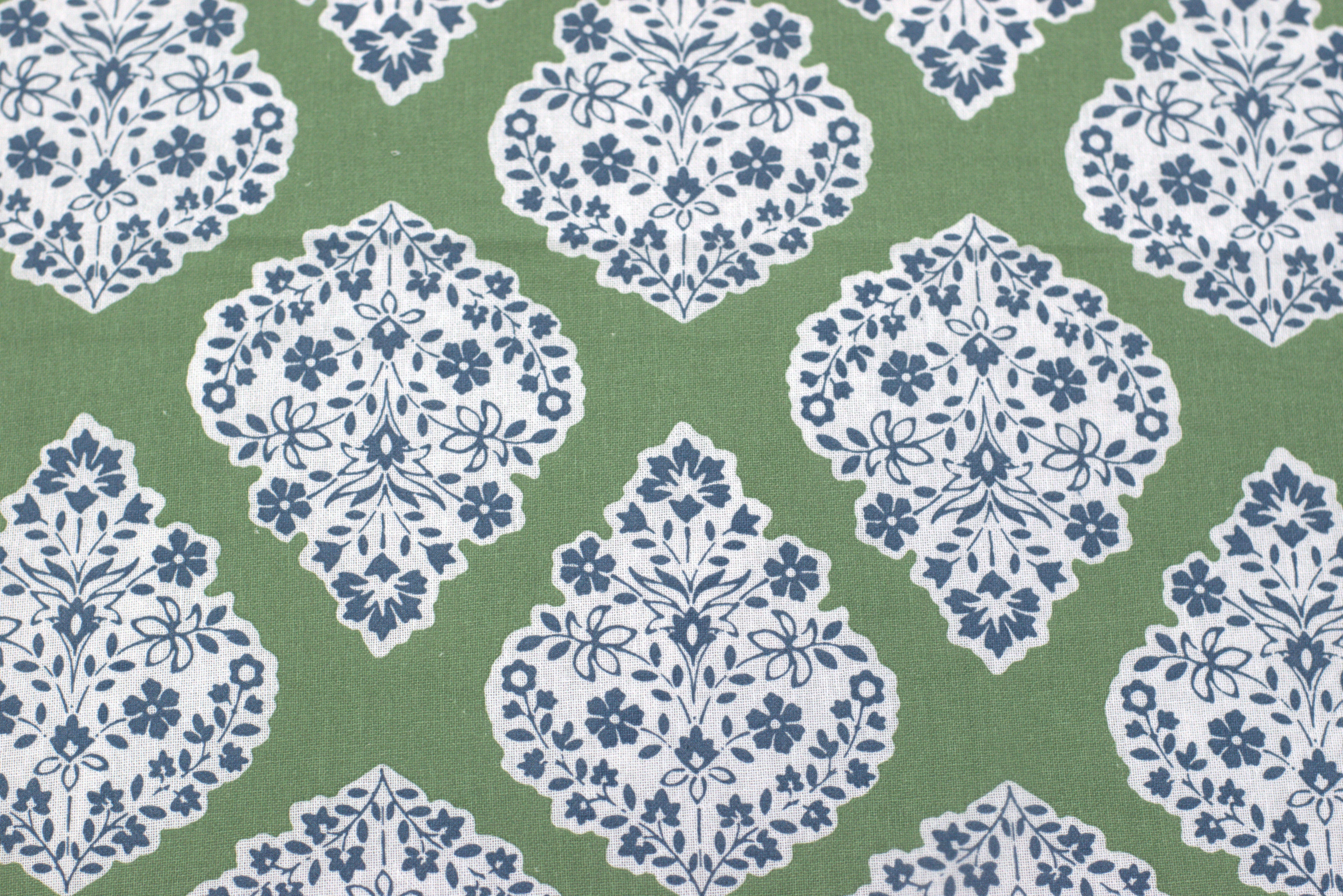 Premium Floral Sage Green Cotton King Size Bedspread with Navy Blue Border