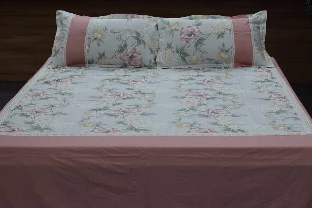 Blush Bloom Floral King Size Bedspread with Pillow Covers