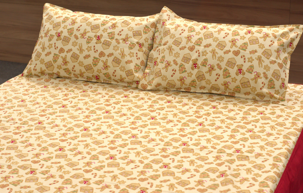 King Size Cream & Red Printed Bedspread | 100 × 110 Inches