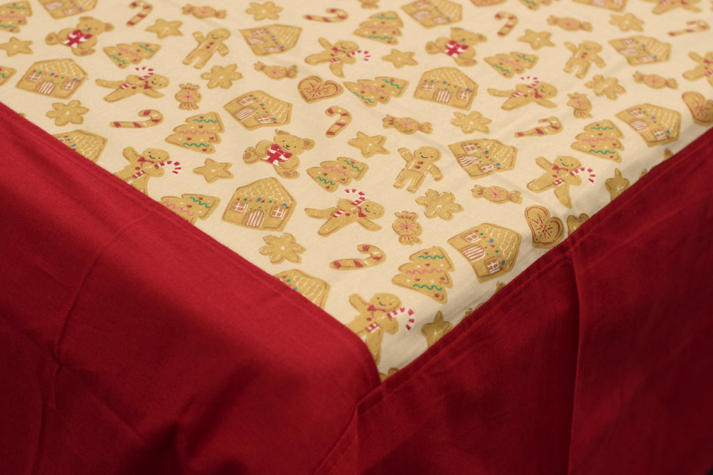 King Size Cream & Red Printed Bedspread | 100 × 110 Inches