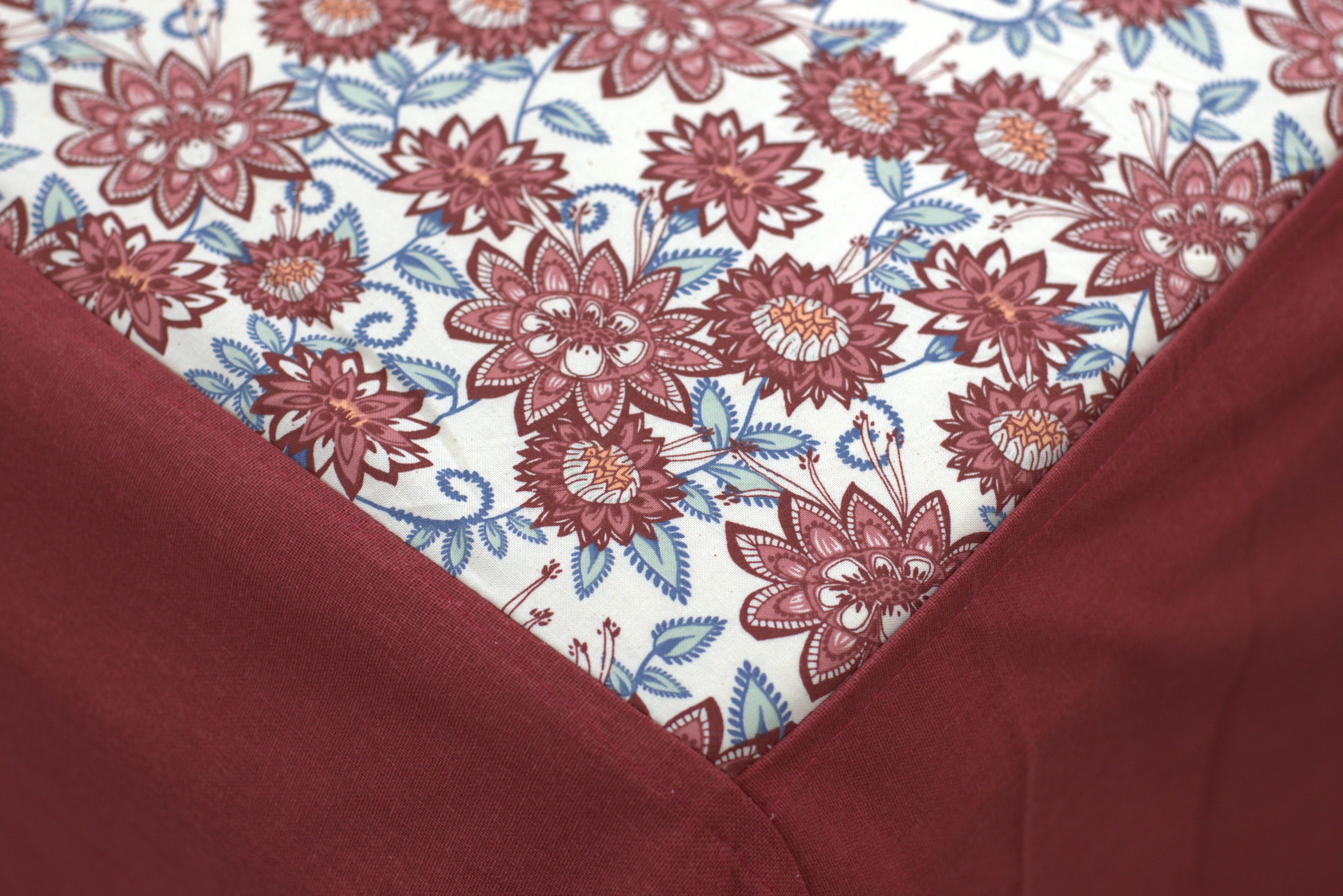 Premium Floral King Size Cotton Bedspread (100"x110") with Matching Pillow Covers - Maroon & Cream