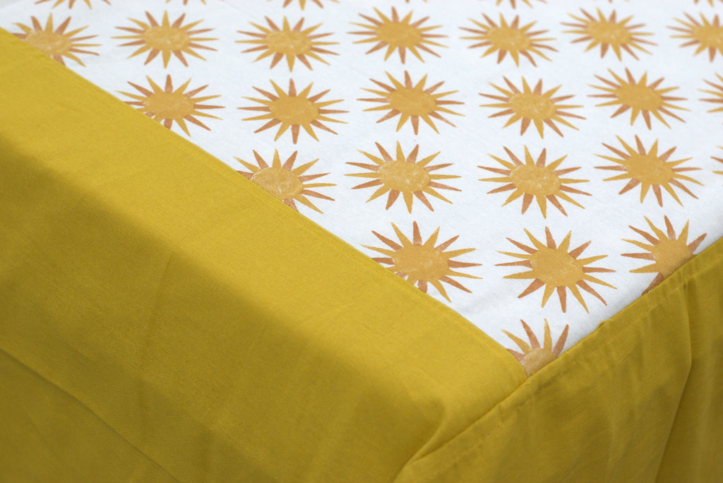 Radiant Mustard Sunburst Cotton King Size Bedspread Set