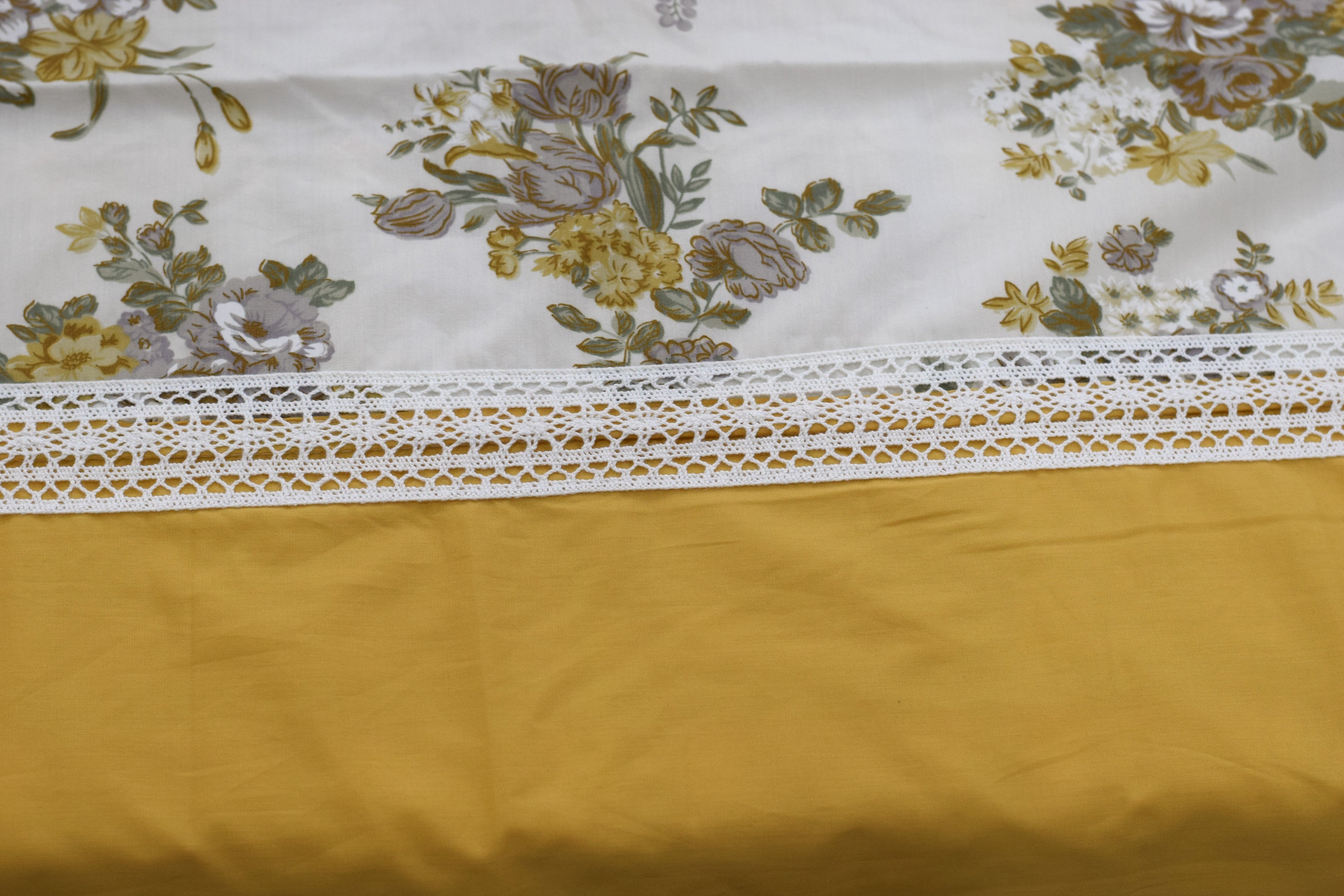 King Size Floral Bedspread Set with 2 Pillow Covers – Mustard Yellow & White | 98 x 102 Inches