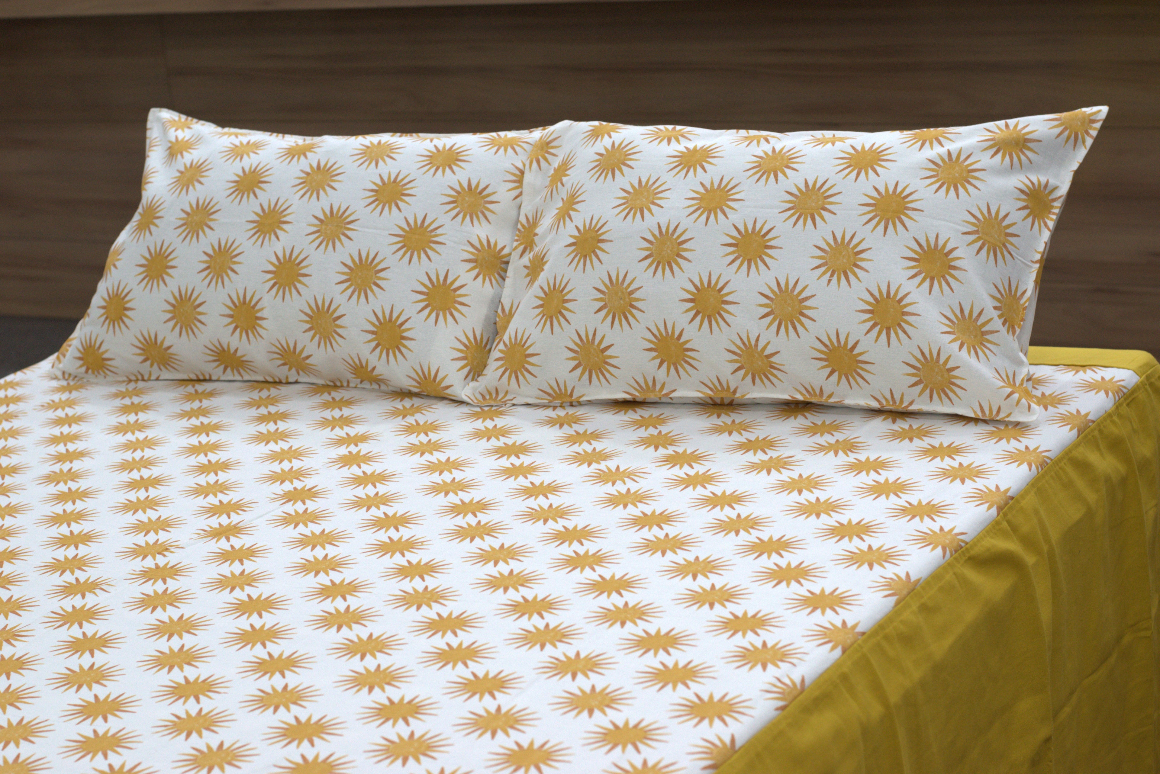 Radiant Mustard Sunburst Cotton King Size Bedspread Set