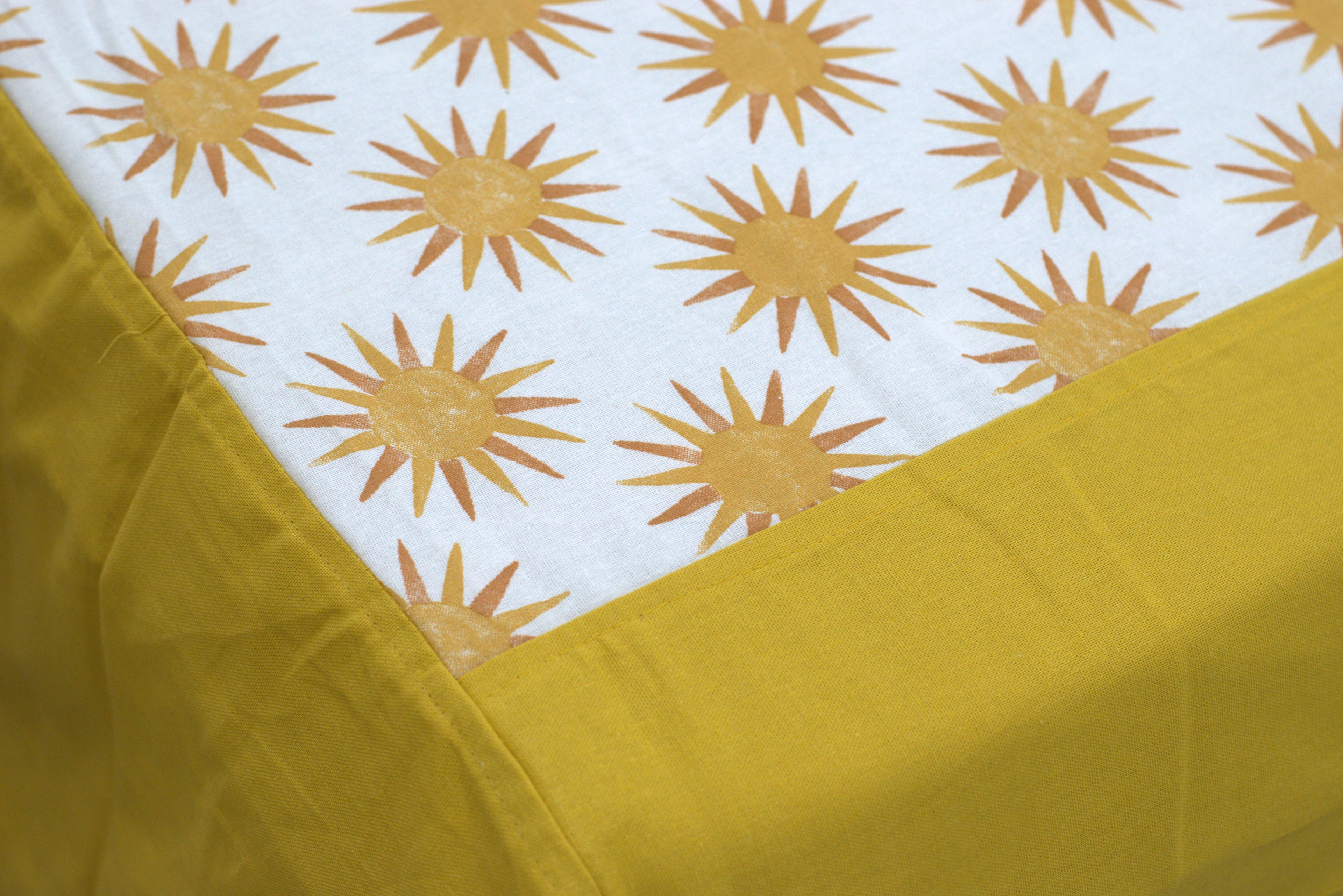Radiant Mustard Sunburst Cotton King Size Bedspread Set