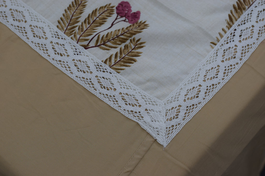 Elegant Beige Floral King Size Bedspread Set with Pillow Covers | Premium Cotton Blend Bedding