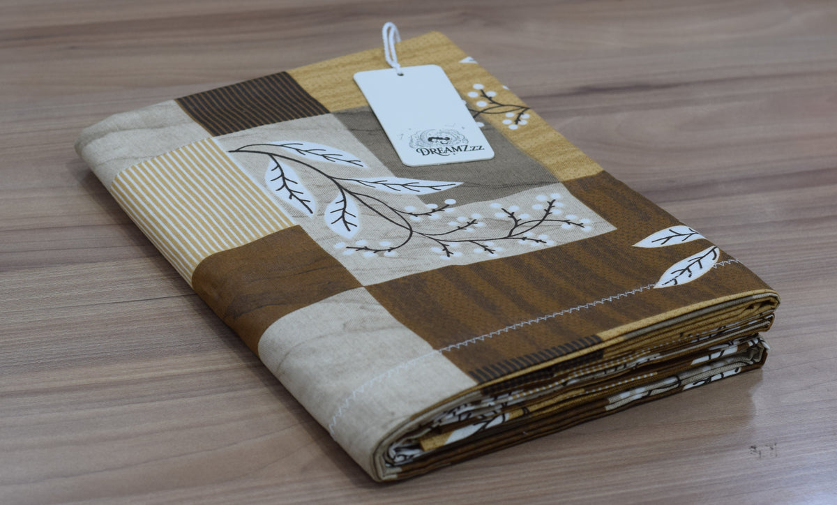 Geometric & Leaf Print Queen Size Cotton Blend Bedsheet with 2 Pillow Covers (90x100 inches)