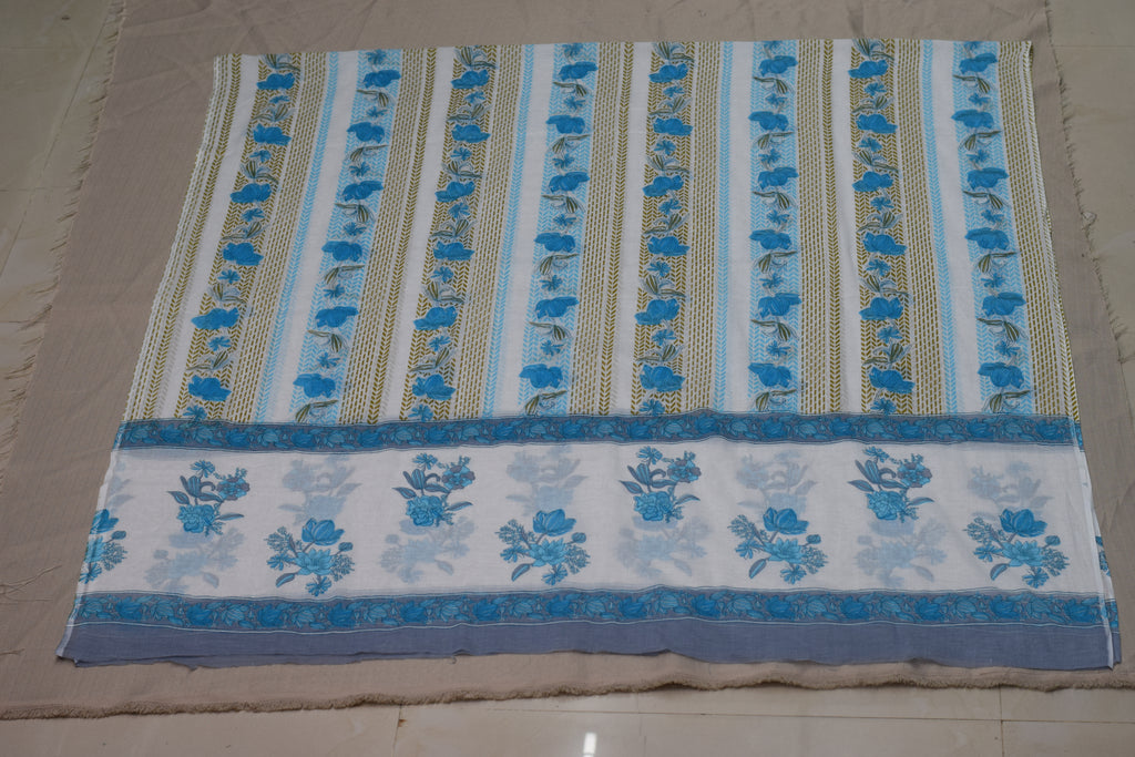 Sky Blue Floral Soft Cotton Dress Material Set with Dupatta – 44" Width
