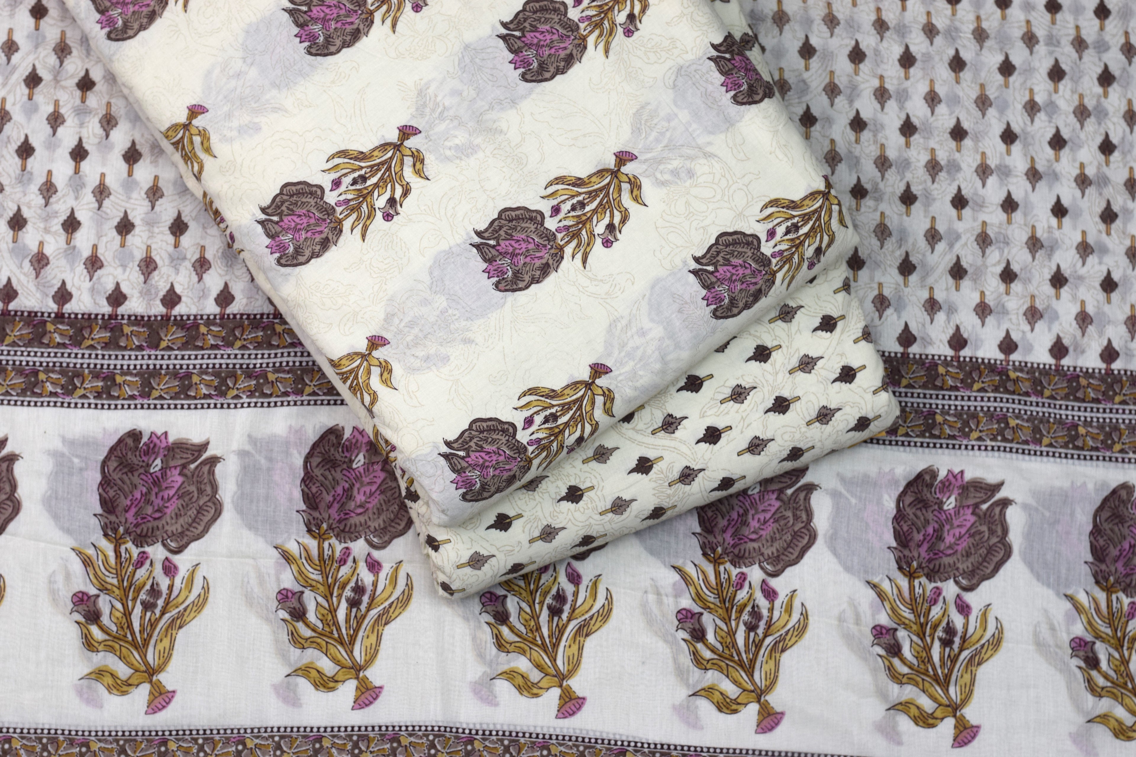 Elegant Floral Soft Cotton Dress Material Set with Dupatta – 44" Width | Top 2.5 Mtr & Bottom 2 Mtr