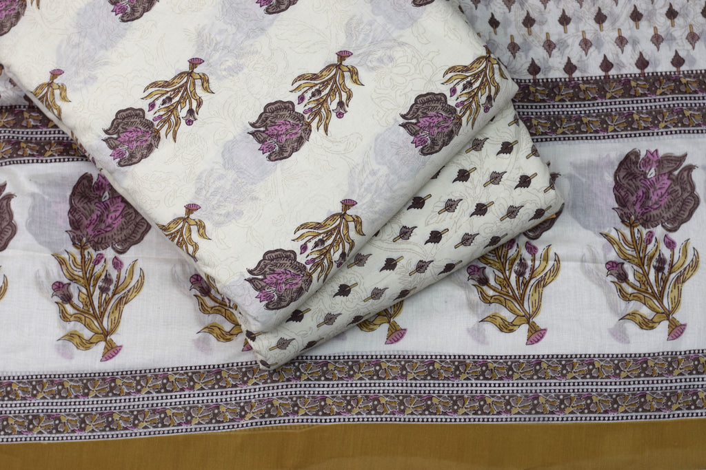Elegant Floral Soft Cotton Dress Material Set with Dupatta – 44" Width | Top 2.5 Mtr & Bottom 2 Mtr