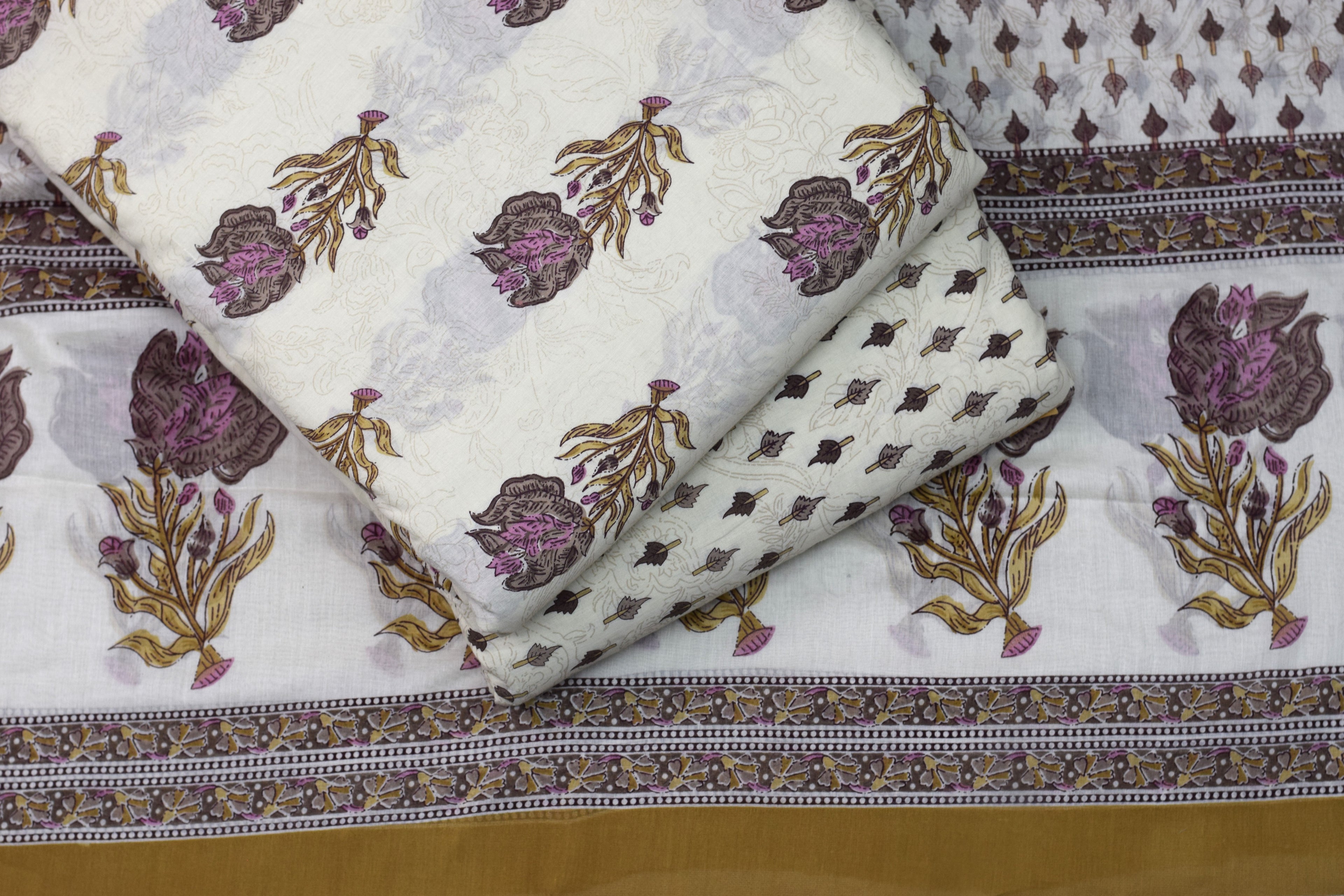 Elegant Floral Soft Cotton Dress Material Set with Dupatta – 44" Width | Top 2.5 Mtr & Bottom 2 Mtr