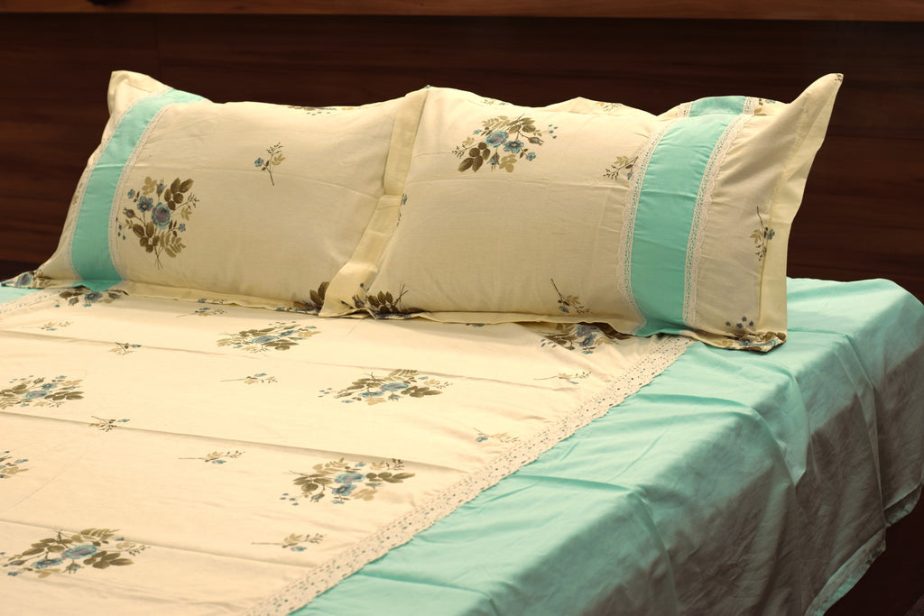 Premium Floral cotton blend Bedspread Set with 2 Pillow Covers –  86 x 104 Inches