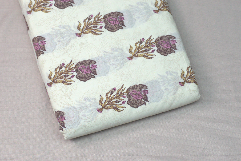 Elegant Floral Soft Cotton Dress Material Set with Dupatta – 44" Width | Top 2.5 Mtr & Bottom 2 Mtr